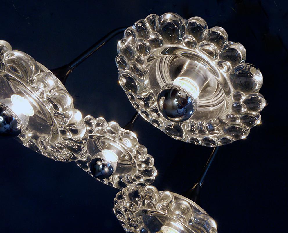 Mid-Century moderno 1960 Germania Peill & Putzler Sputnik Water Drop Flush Mount Vetro di Murano Cromo in vendita
