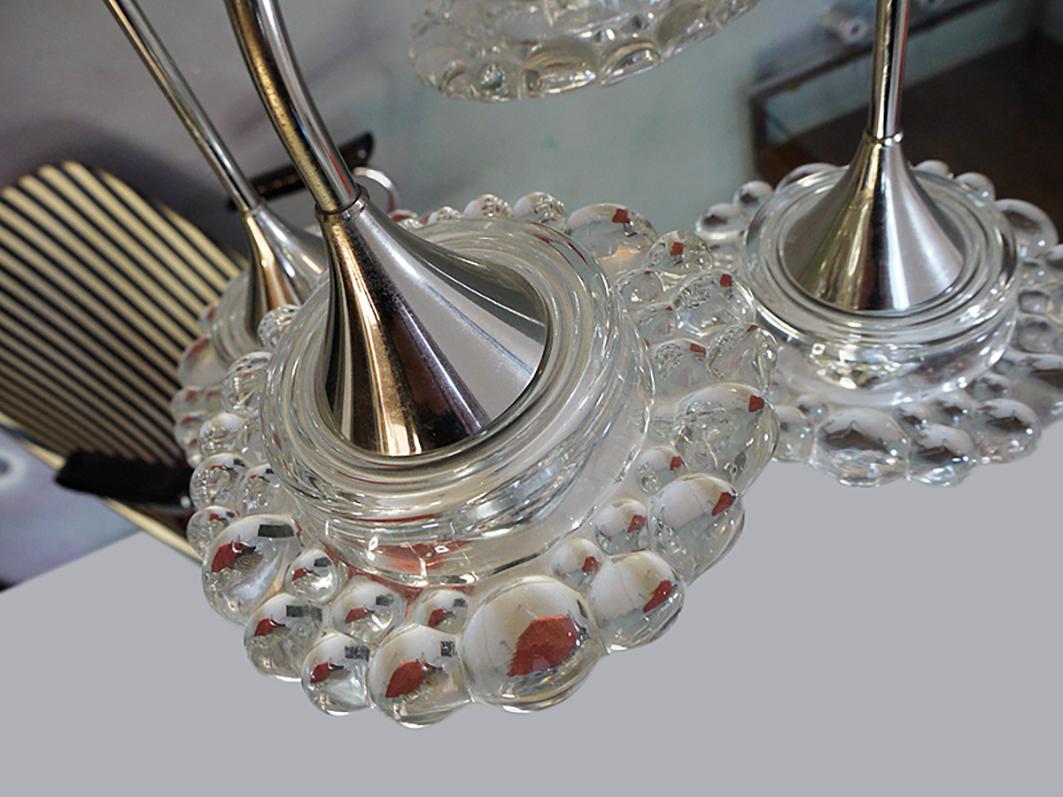 Mid-20th Century 1960 Germany Peill & Putzler Sputnik Water Drop Flush Mount Murano Glass Chrome For Sale