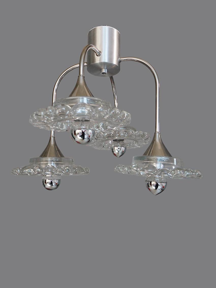 Brass 1960 Germany Peill & Putzler Sputnik Water Drop Flush Mount Murano Glass Chrome For Sale