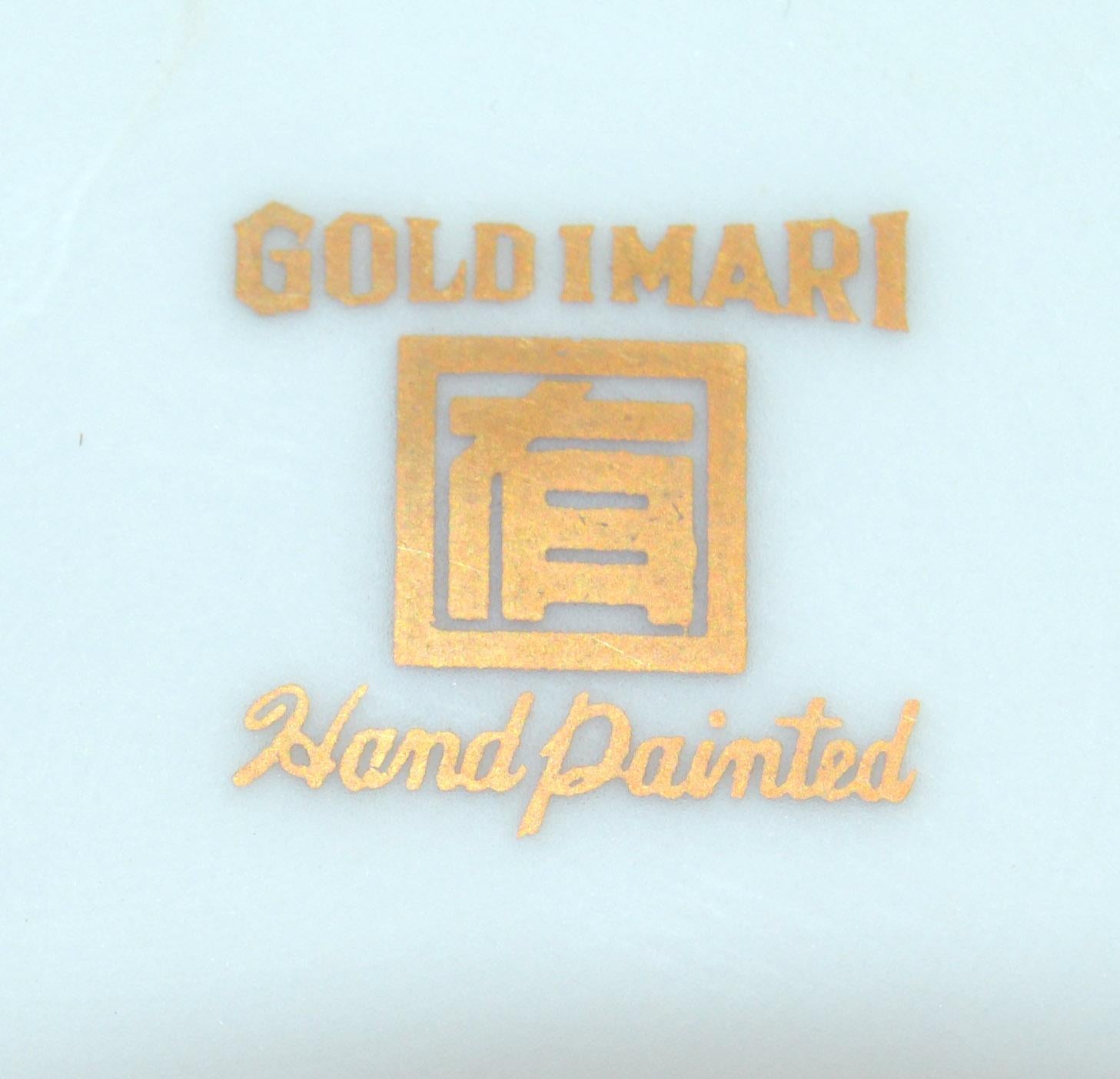 Gold Imari Chinoiserie Schale mit Pfauenmotiv, handbemalt in Grün und Gold, 1960 im Angebot 4