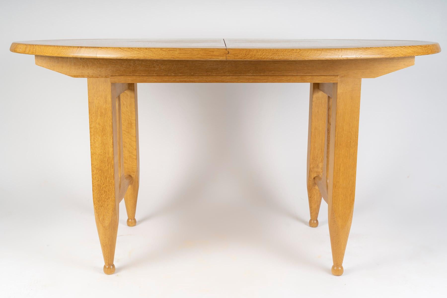 French 1960 Guillerme and Chambron, extendable oak table, Votre Maison edition For Sale