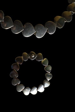 1960 Hans Hansen Danish Design Silver Sterling Heart Necklace Bracelet Set