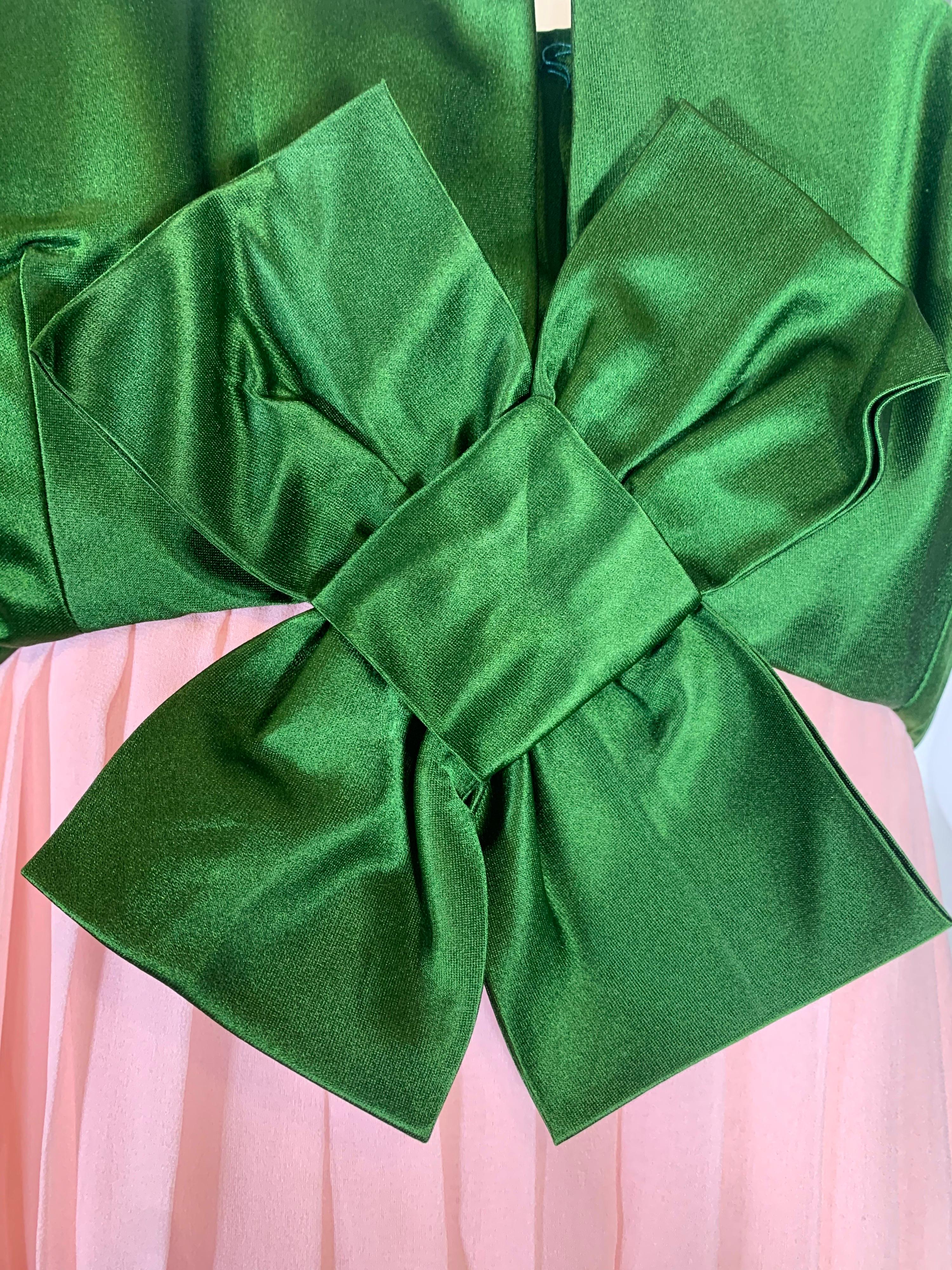 1960 Harold Levine Olive Silk Satin & Peach Silk Chiffon Empire Corset Gown For Sale 5