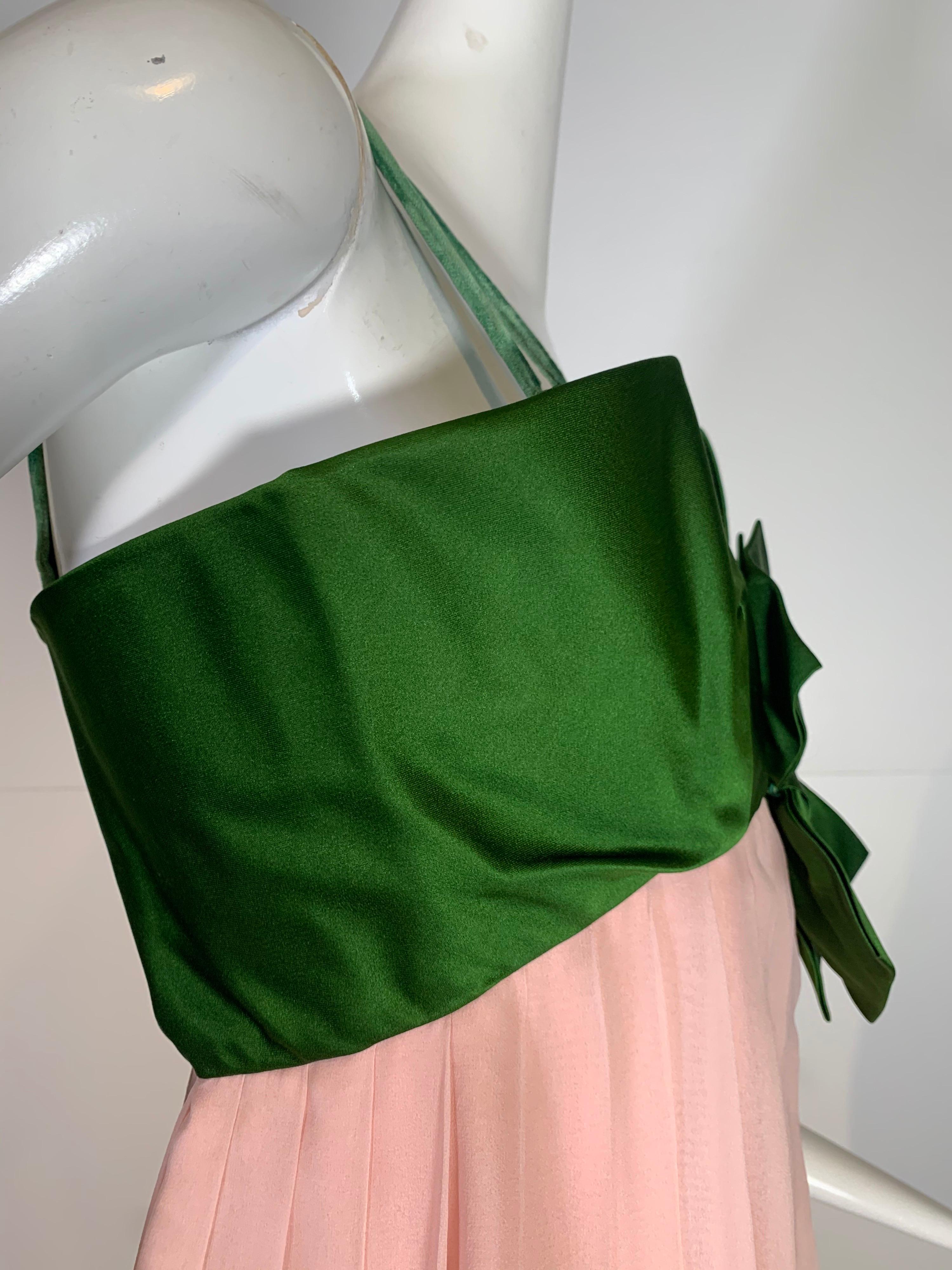 1960 Harold Levine Olive Silk Satin & Peach Silk Chiffon Empire Corset Gown In Excellent Condition For Sale In Gresham, OR