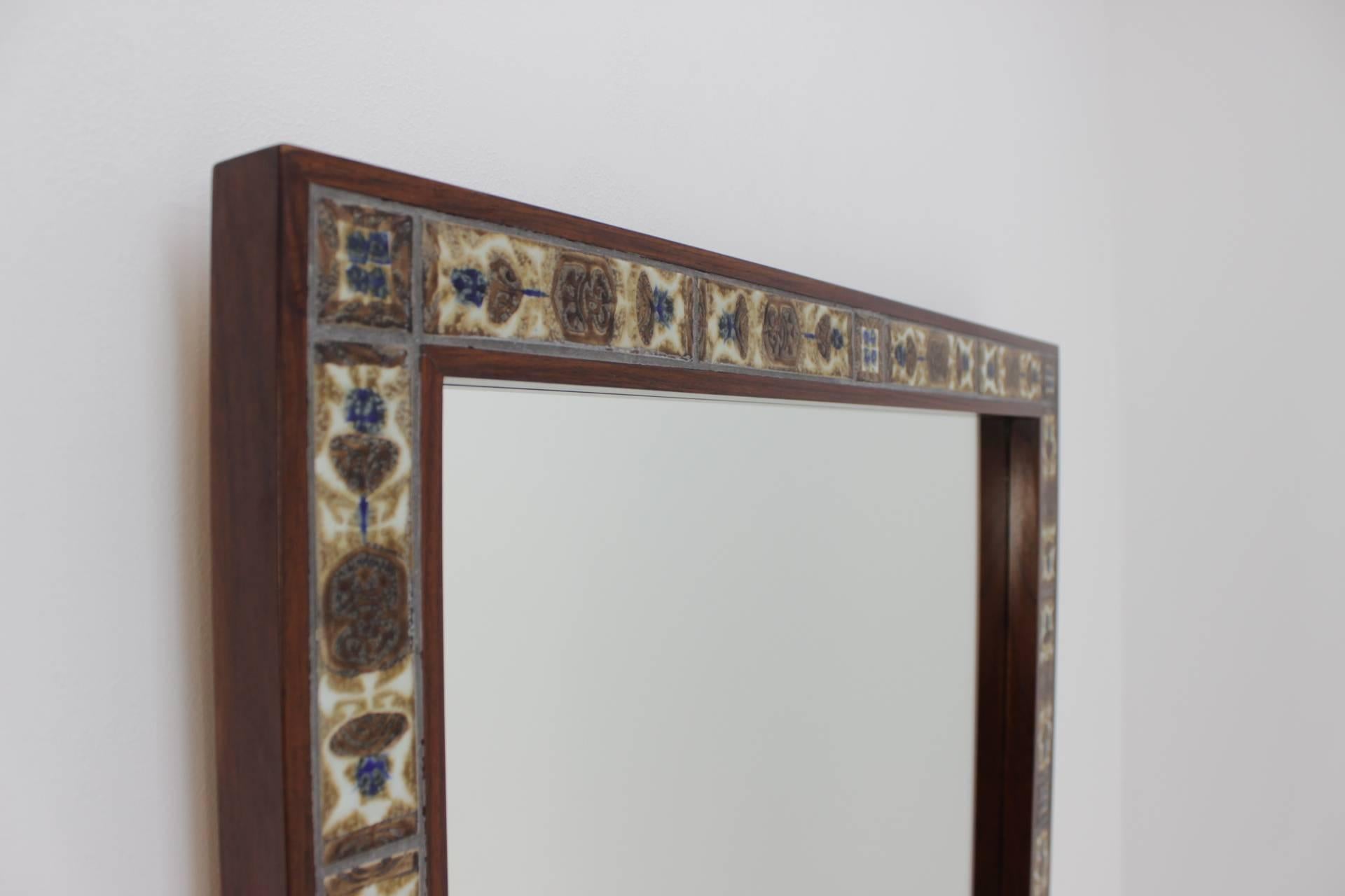 Danish 1960 Haslev Rosewood and Tile Mirror by Royal Copenhagen