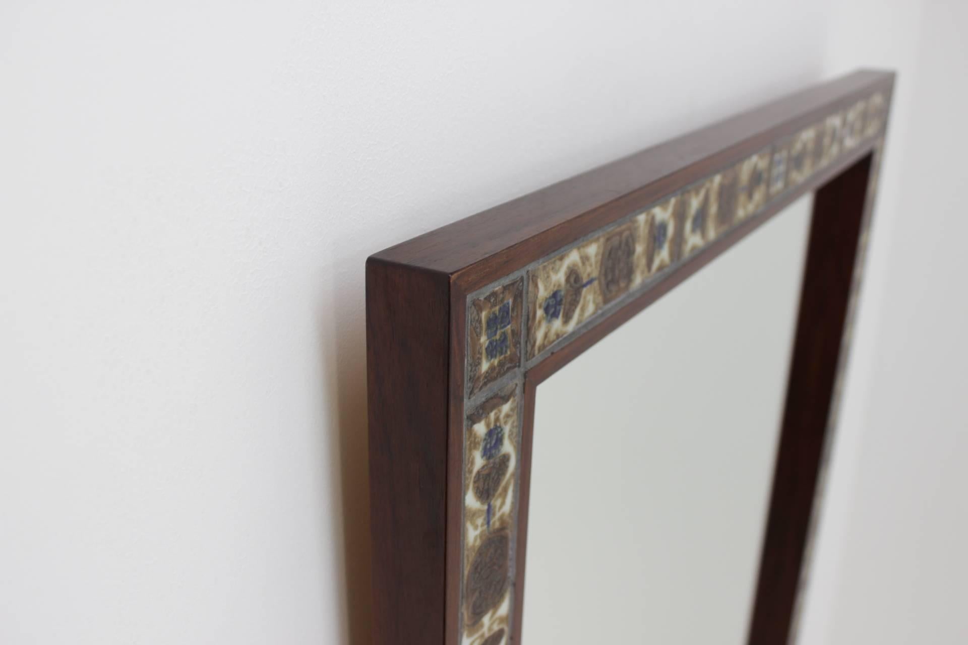 Palisander 1960 Haslev Rosewood and Tile Mirror by Royal Copenhagen