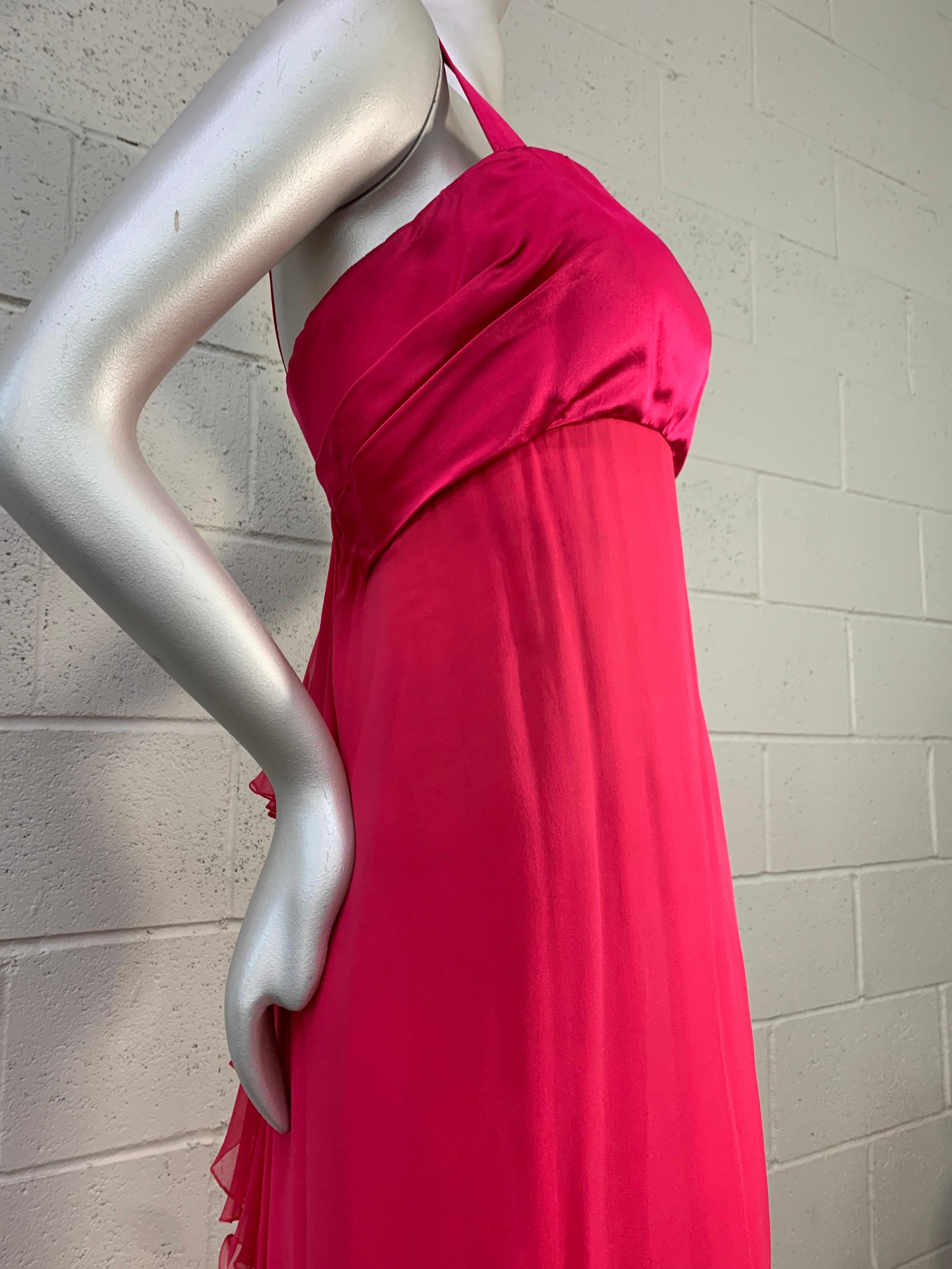 1960 Helena Barbieri Shocking Pink Silk Chiffon Column Gown w/ Waterfall Back For Sale 3