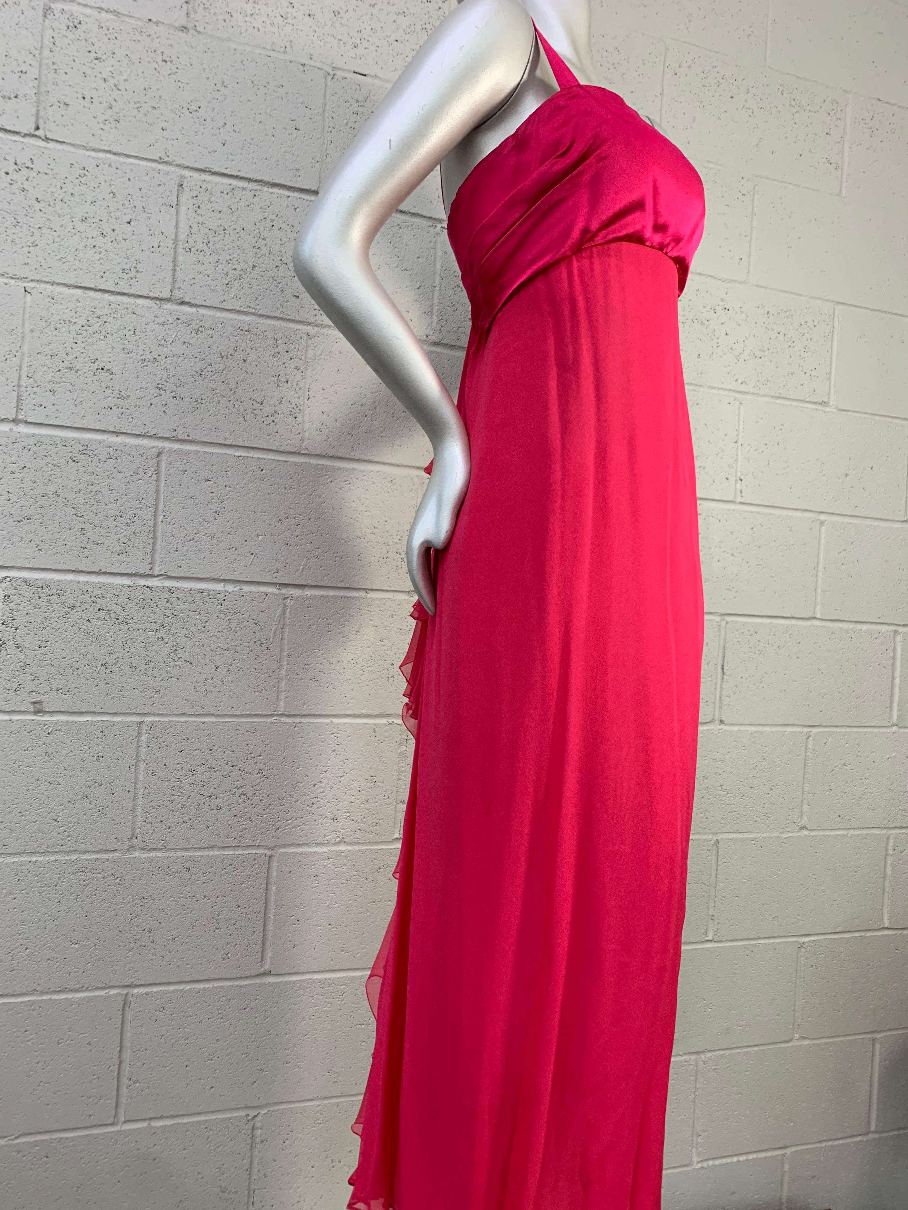 1960 Helena Barbieri Shocking Pink Silk Chiffon Column Gown w/ Waterfall Back For Sale 4