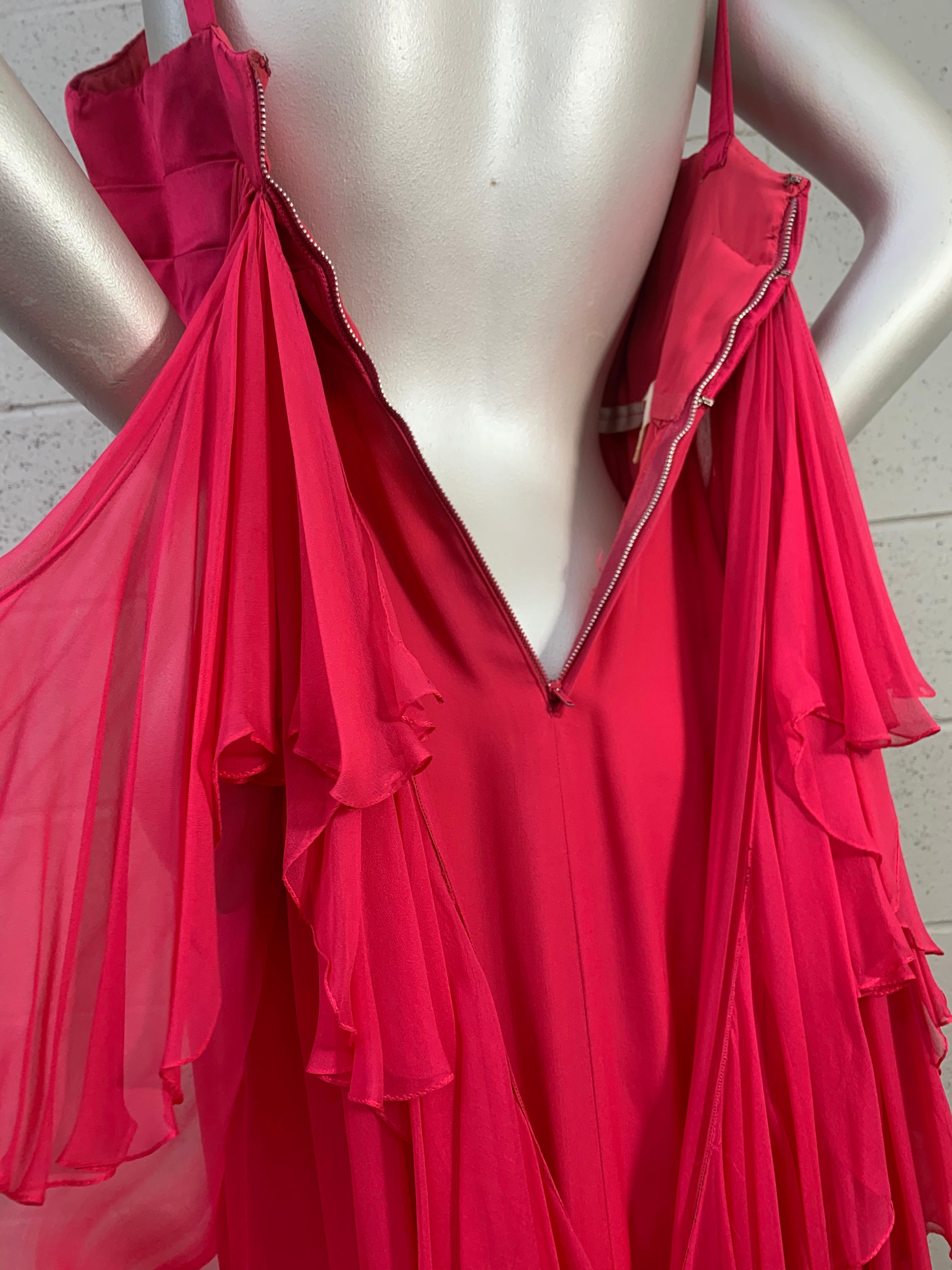 1960 Helena Barbieri Shocking Pink Silk Chiffon Column Gown w/ Waterfall Back For Sale 8