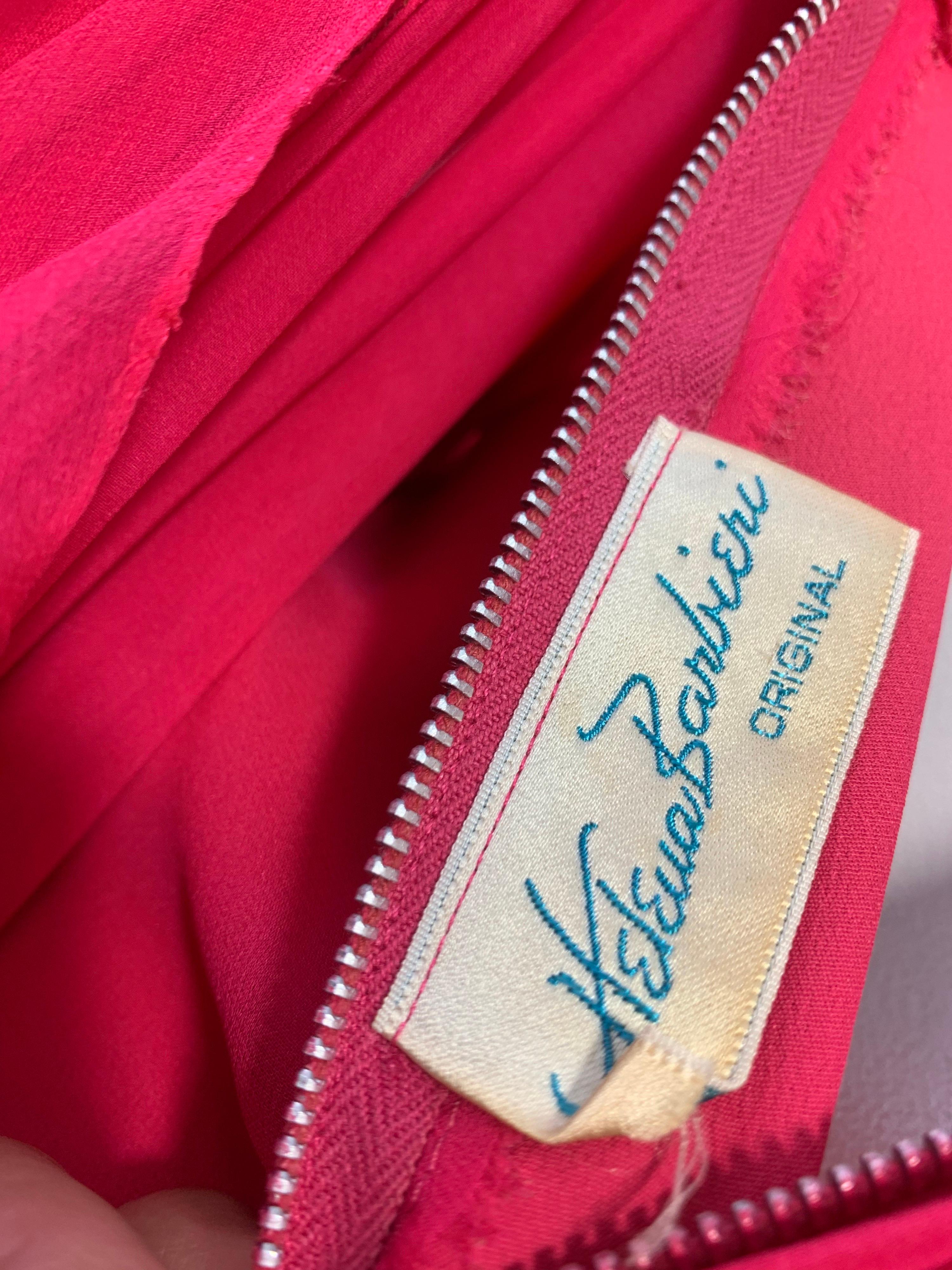 1960 Helena Barbieri Shocking Pink Silk Chiffon Column Gown w/ Waterfall Back For Sale 9