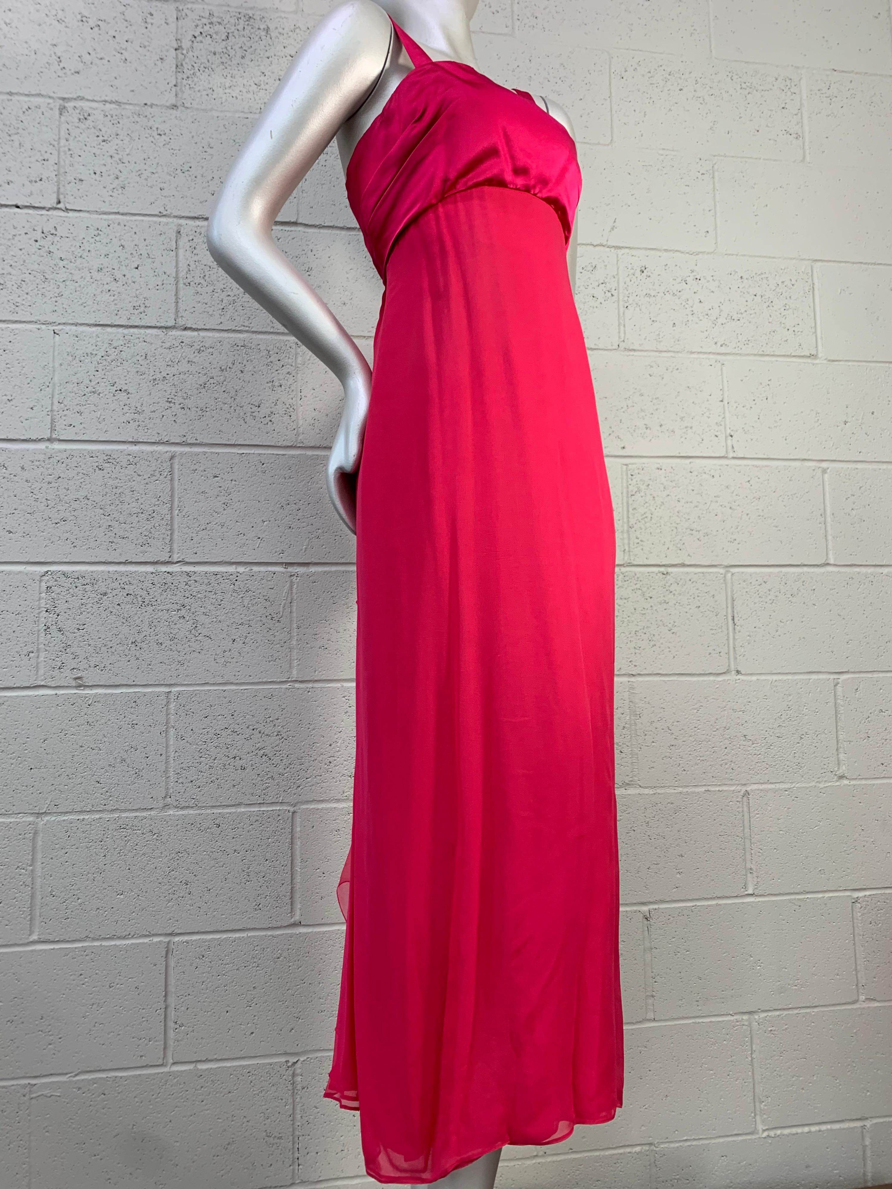 Rose Helena Barbieri - Robe colonne en mousseline de soie rose shocking avec dos en cascade, 1960 en vente