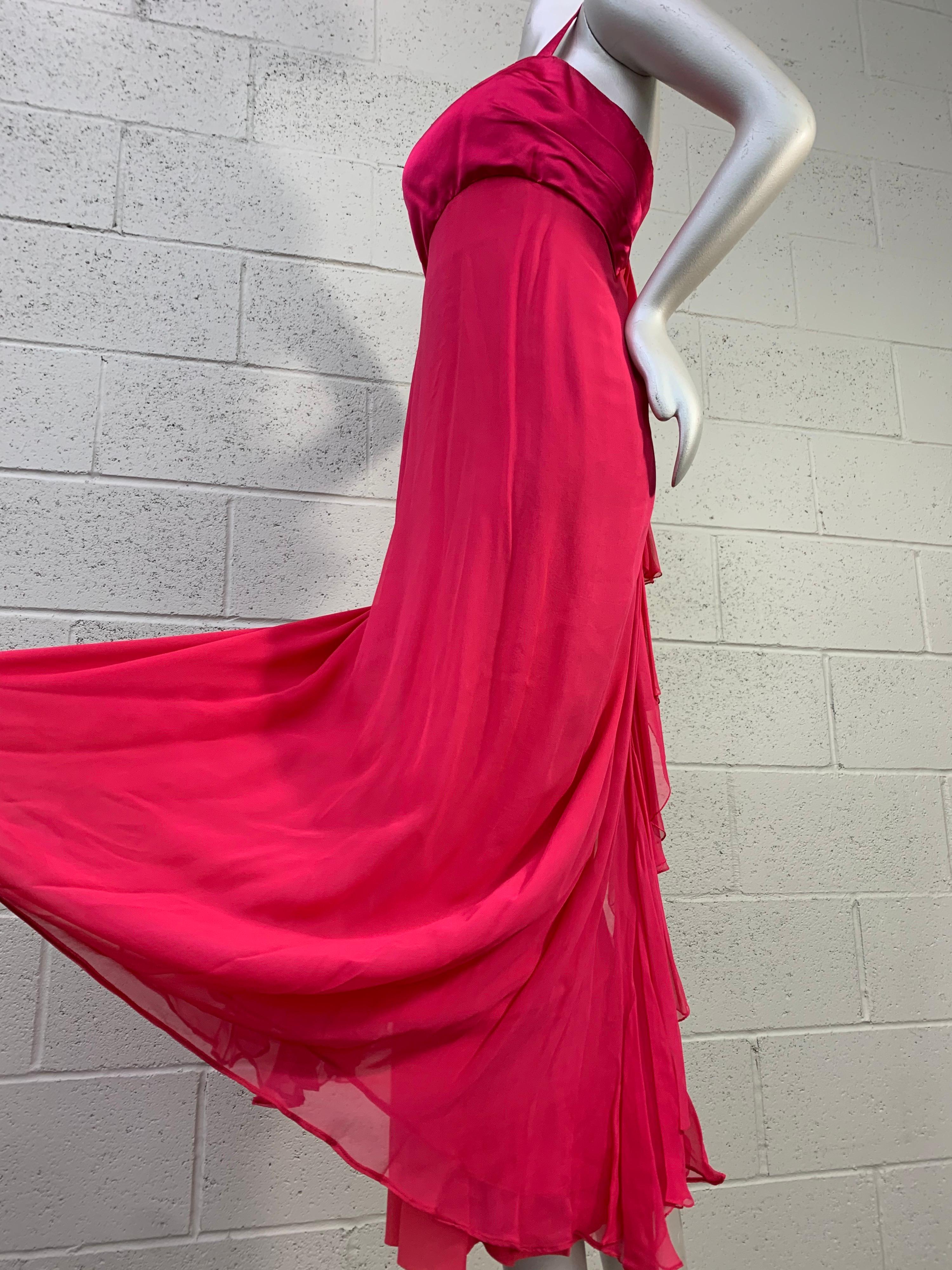 Helena Barbieri - Robe colonne en mousseline de soie rose shocking avec dos en cascade, 1960 Pour femmes en vente