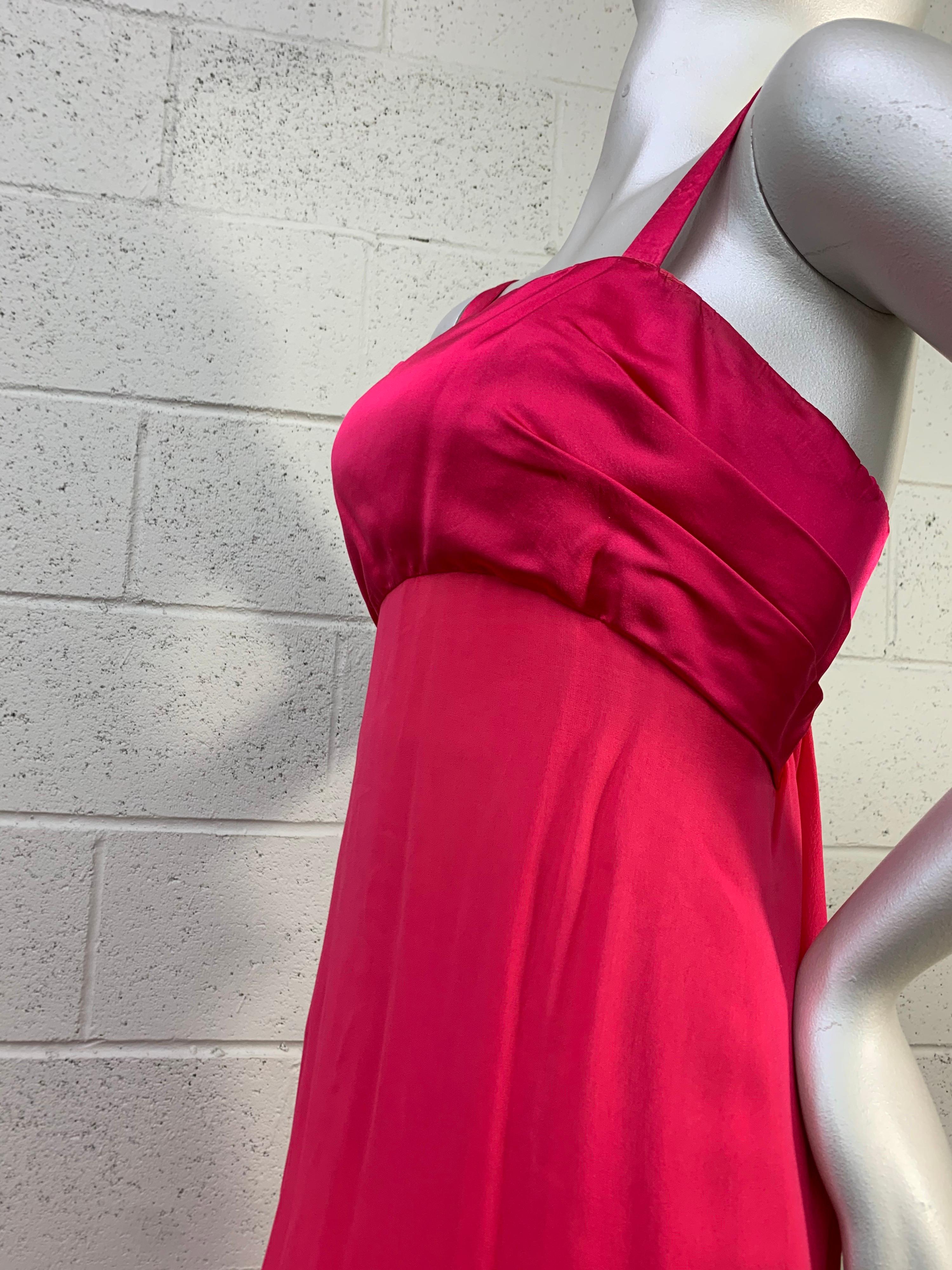 Women's 1960 Helena Barbieri Shocking Pink Silk Chiffon Column Gown w/ Waterfall Back For Sale