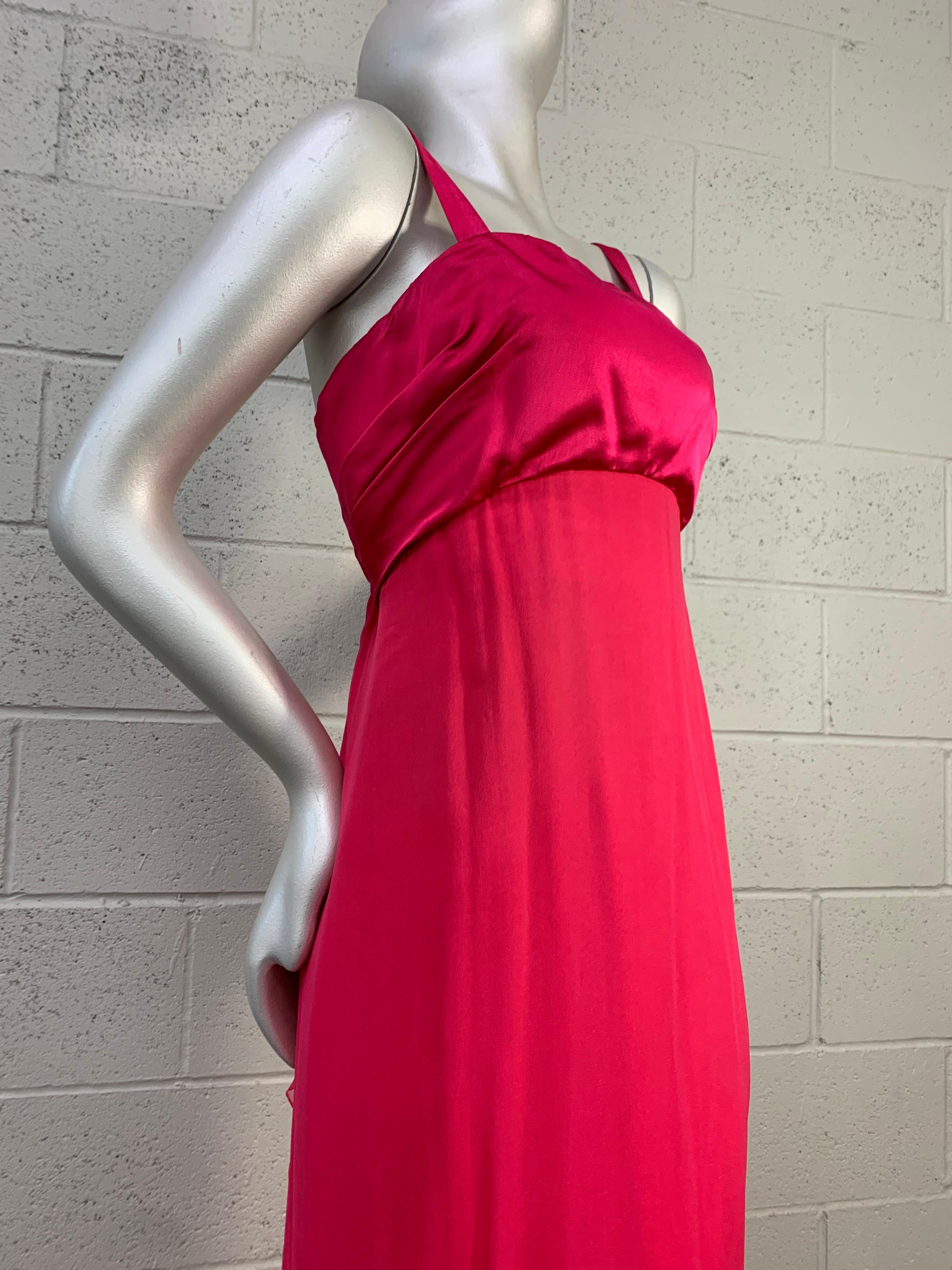 1960 Helena Barbieri Shocking Pink Silk Chiffon Column Gown w/ Waterfall Back For Sale 2