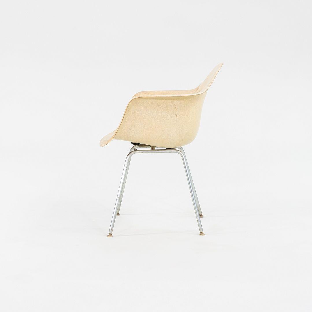 Metà XX secolo 1960 Herman Miller Eames DAX Dining Arm Shell Chair in fibra di vetro pergamena in vendita