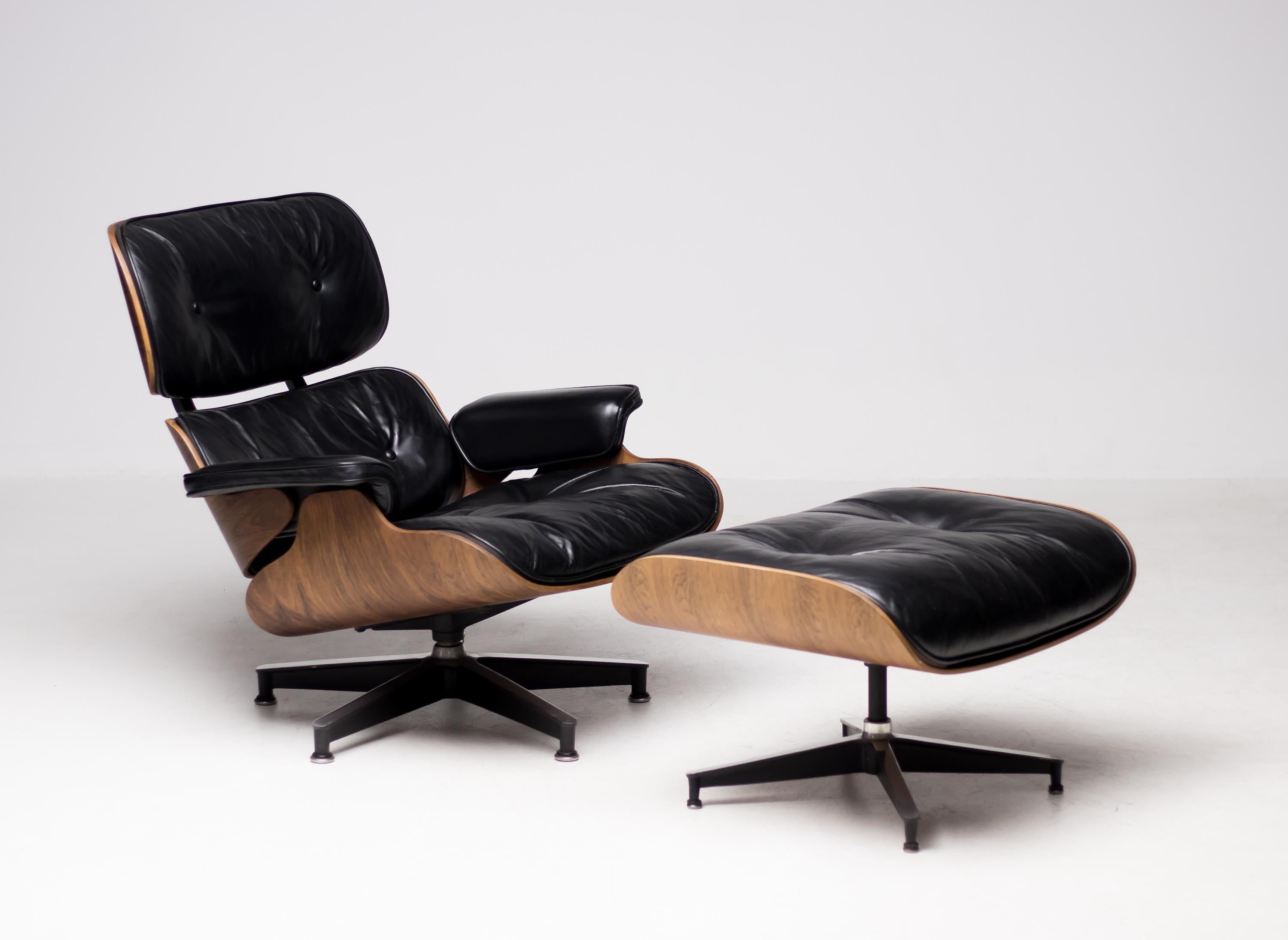 Aluminum 1960 Herman Miller Eames Rosewood 670/671 Lounge Chair and Ottoman, Number 305