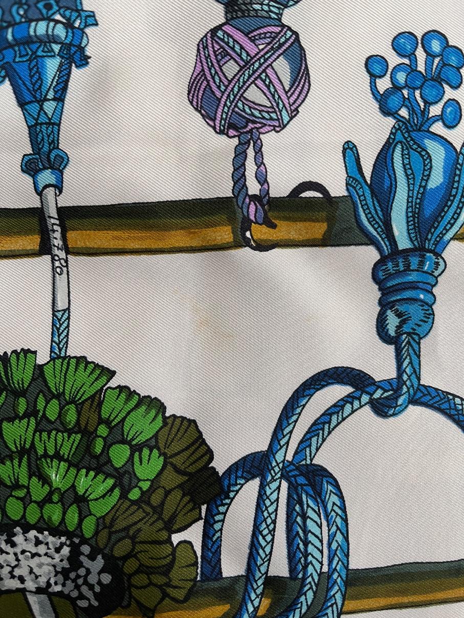 De las mujeres 1960 Hermès Pañuelo de sarga de seda azul 