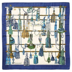 1960 Hermès Pañuelo de sarga de seda azul "Passementerie" Françoise Heron 90 cm