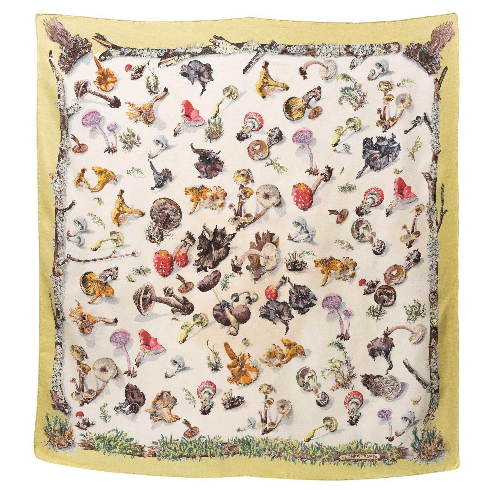 1960 Hermes Champignons By F.de La Perriere And A.gavarni Silk Scarf
