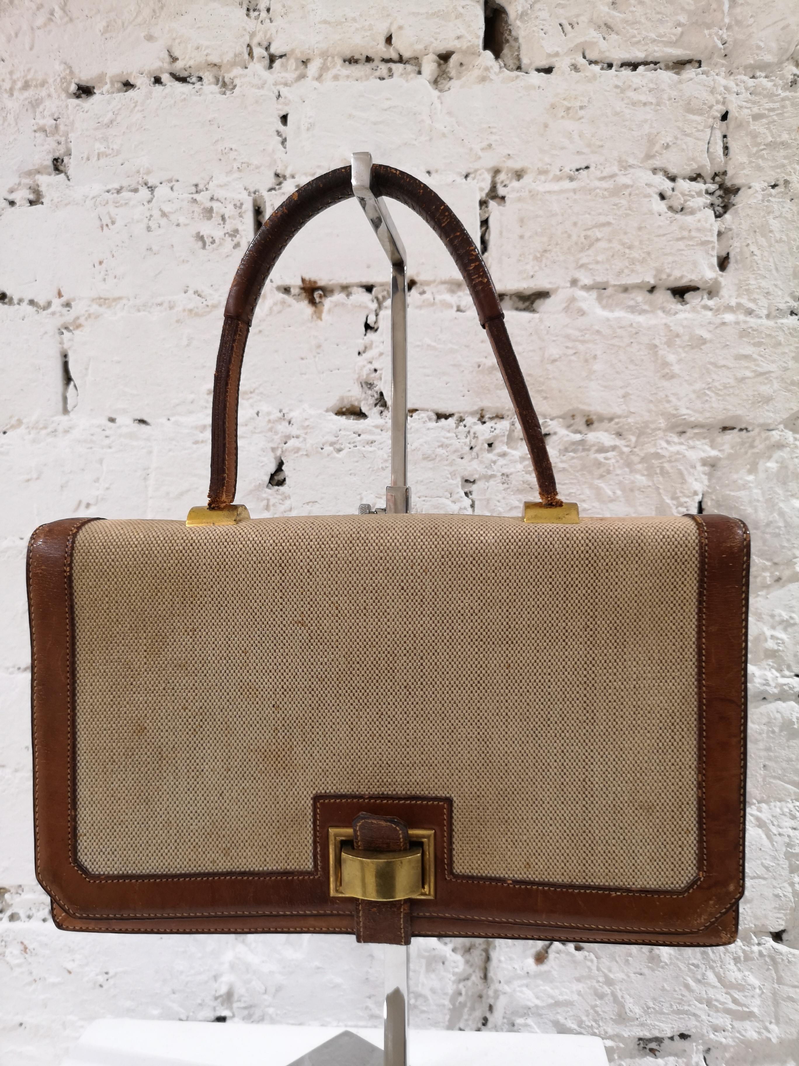 1960 Hermes leather and textile Handle Bag  8