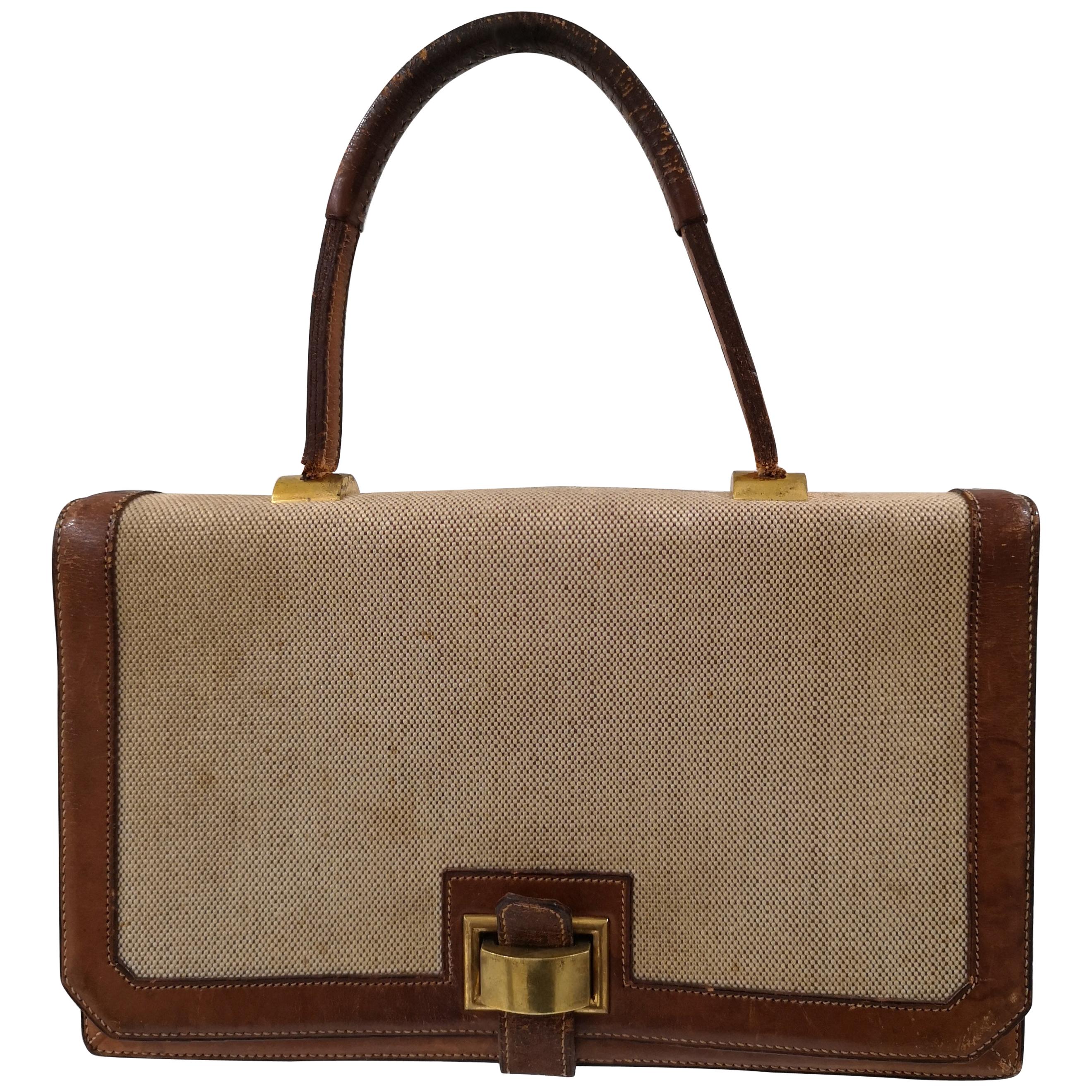 1960 Hermes leather and textile Handle Bag 