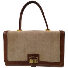 Vintage 1960 Hermes leather and textile Handle Bag 