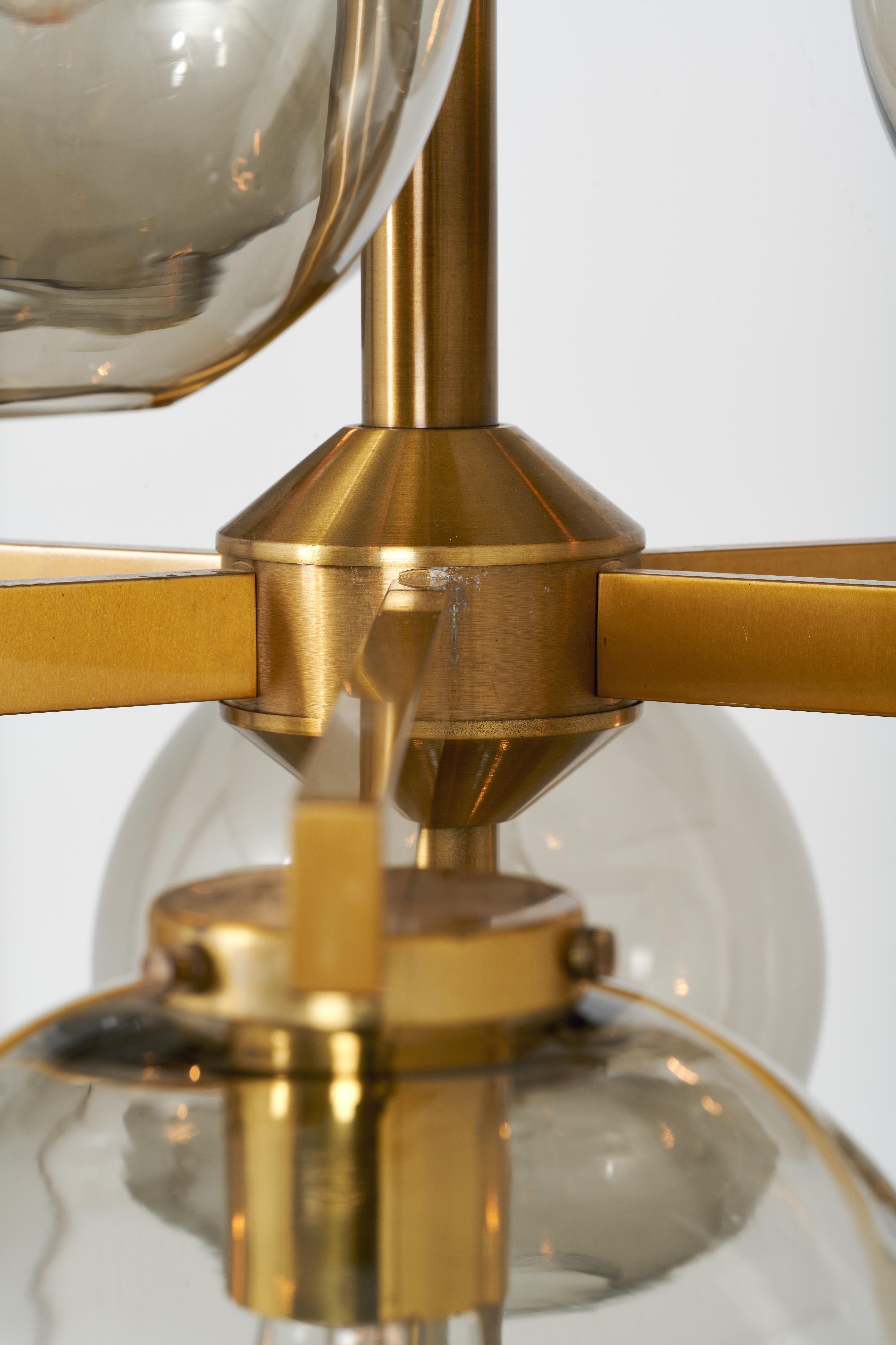 Mid-20th Century 1960 Holger Johansson - Ceiling lamp 12 lights brass blown glass For Sale