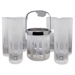 1960  Ice Bucket with 6 Glasses in Hand Cut Lead Crystal by Kristal