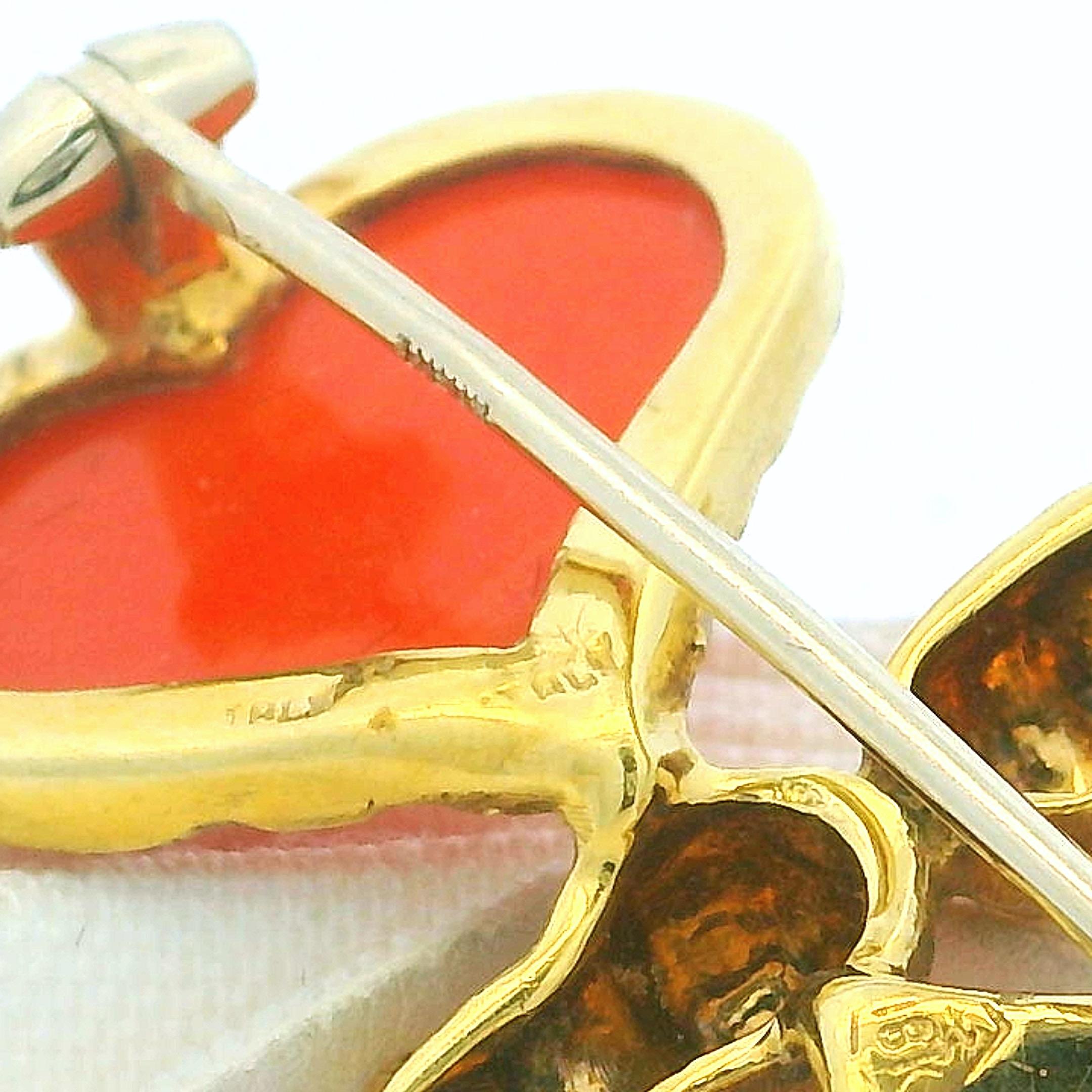 1960 Italienische 18K Gold Korallen Schmetterling Brosche - Herzförmige Flügel - 10.18g im Angebot 4