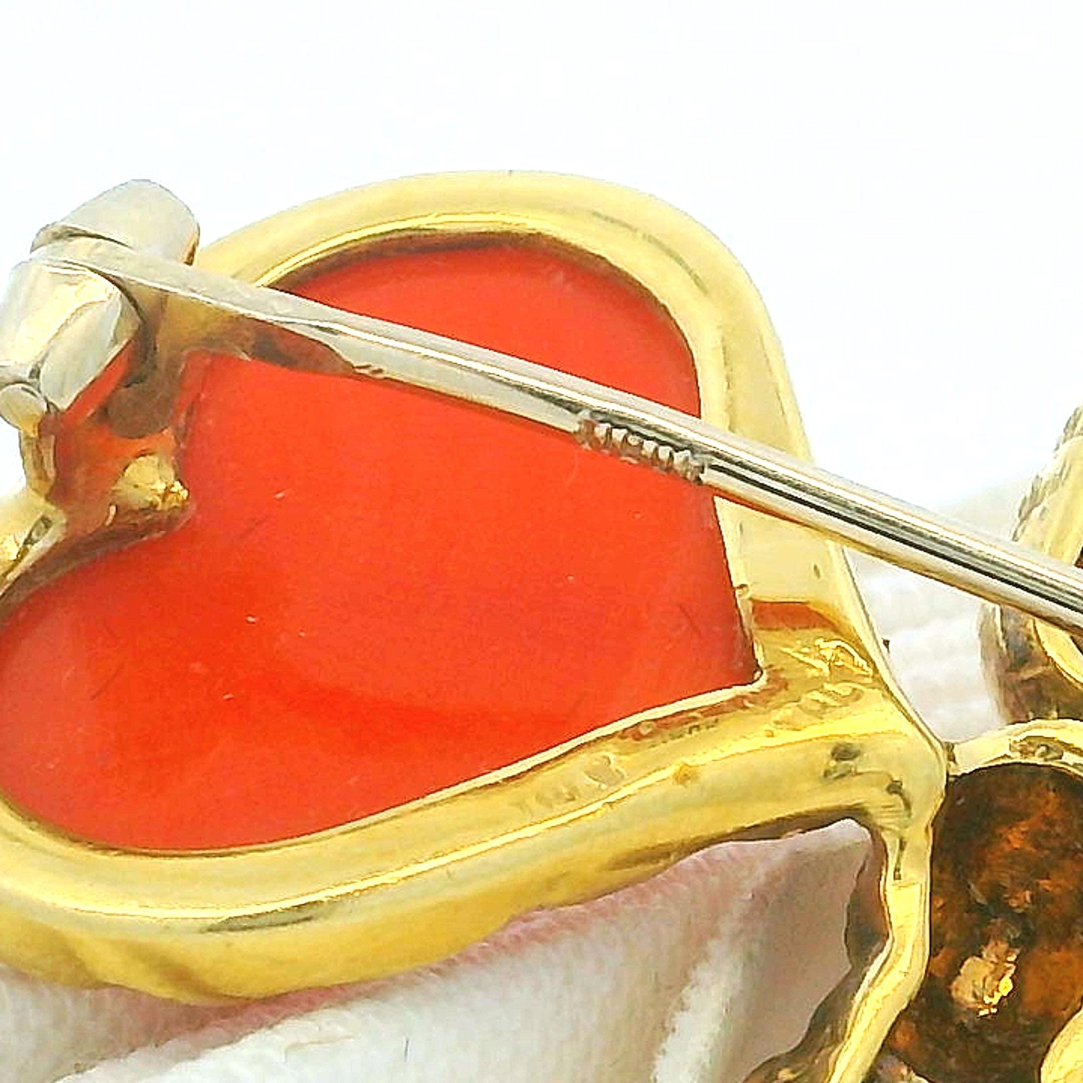 1960 Italienische 18K Gold Korallen Schmetterling Brosche - Herzförmige Flügel - 10.18g im Angebot 5