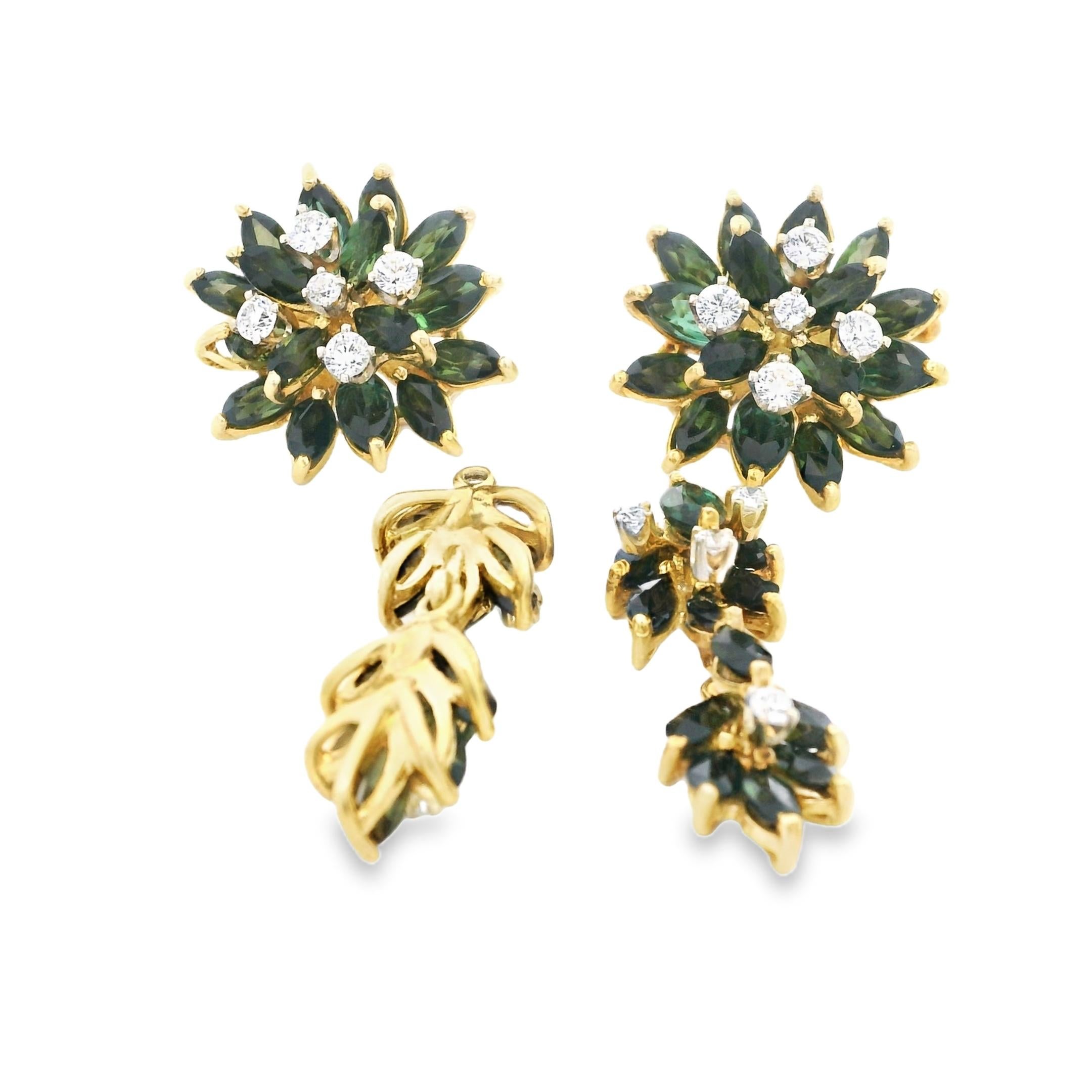 1960 Orecchino convertibile in oro 18 carati con tormalina verde e 1,80 carati di diamante in vendita 4