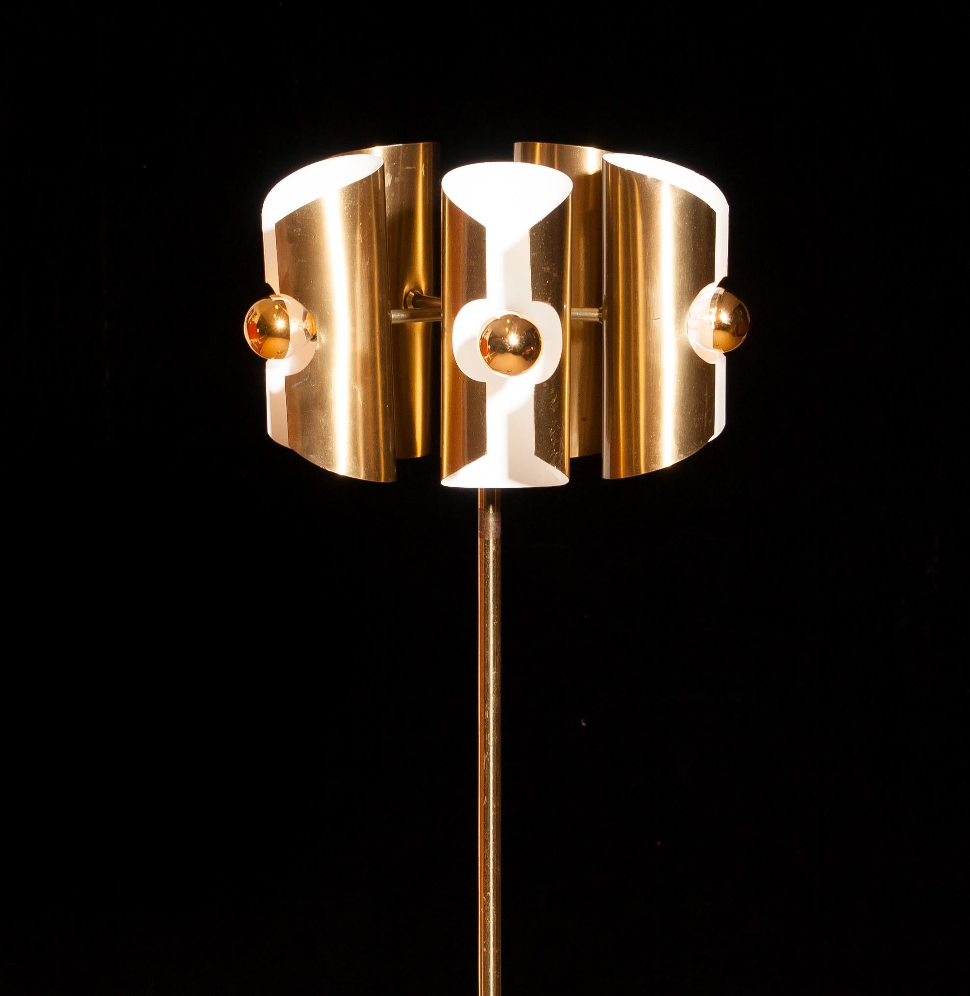 Mid-20th Century 1960 Italian Brass Floor Lamp with Five Brushed Brass Shades