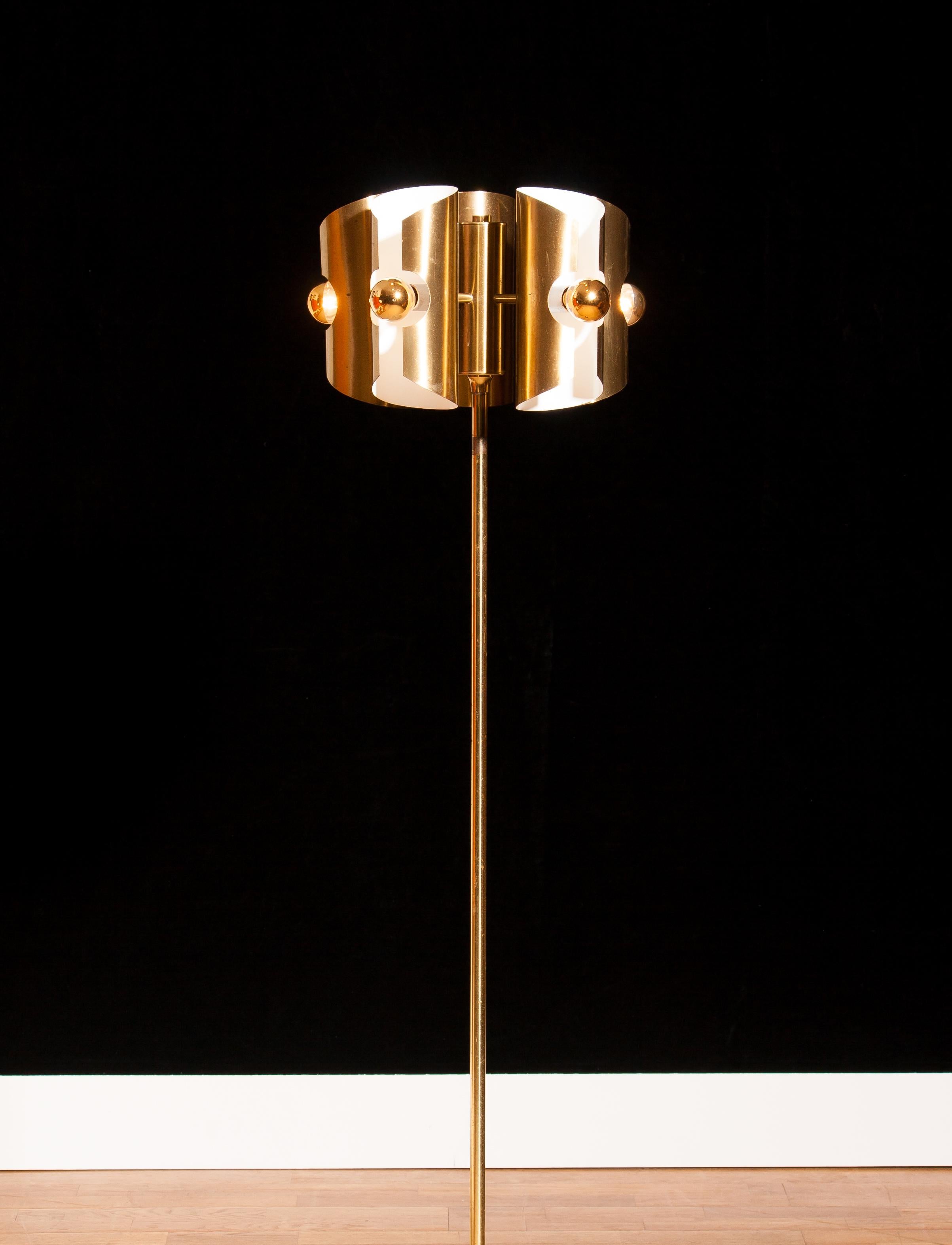 Metal 1960 Italian Brass Floor Lamp with Five Brushed Brass Shades