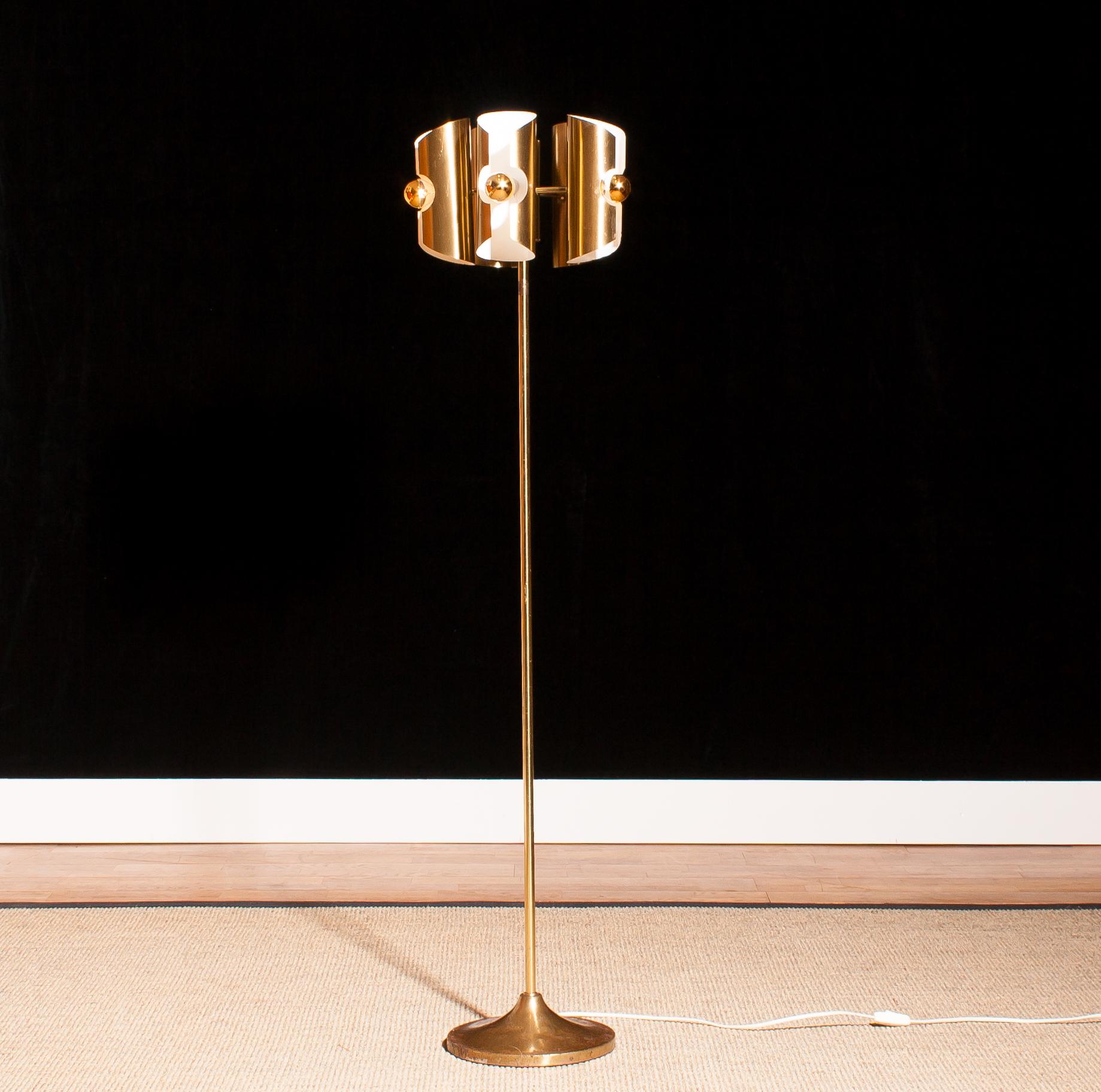 1960 Italian Brass Floor Lamp with Five Brushed Brass Shades 1