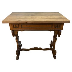 Table console italienne de 1960 en hêtre et châtaignier massifs, couleur miel naturel