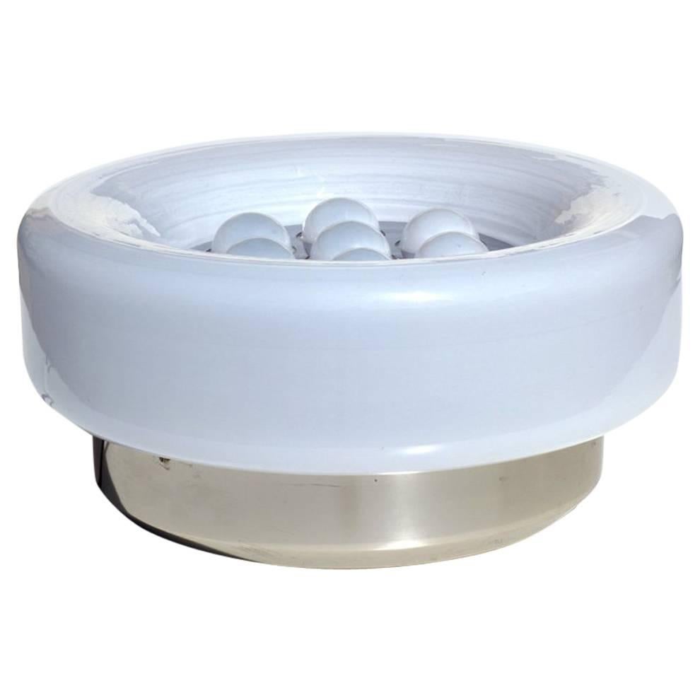 1960 Italian Design Space Age White Murano Bubbles Glass Steel Table Lamp