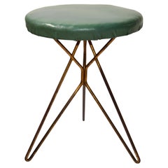 1960 Italian Mid-Century Modern After Gio Ponti Vinyl Stool Brass Splayed Legs