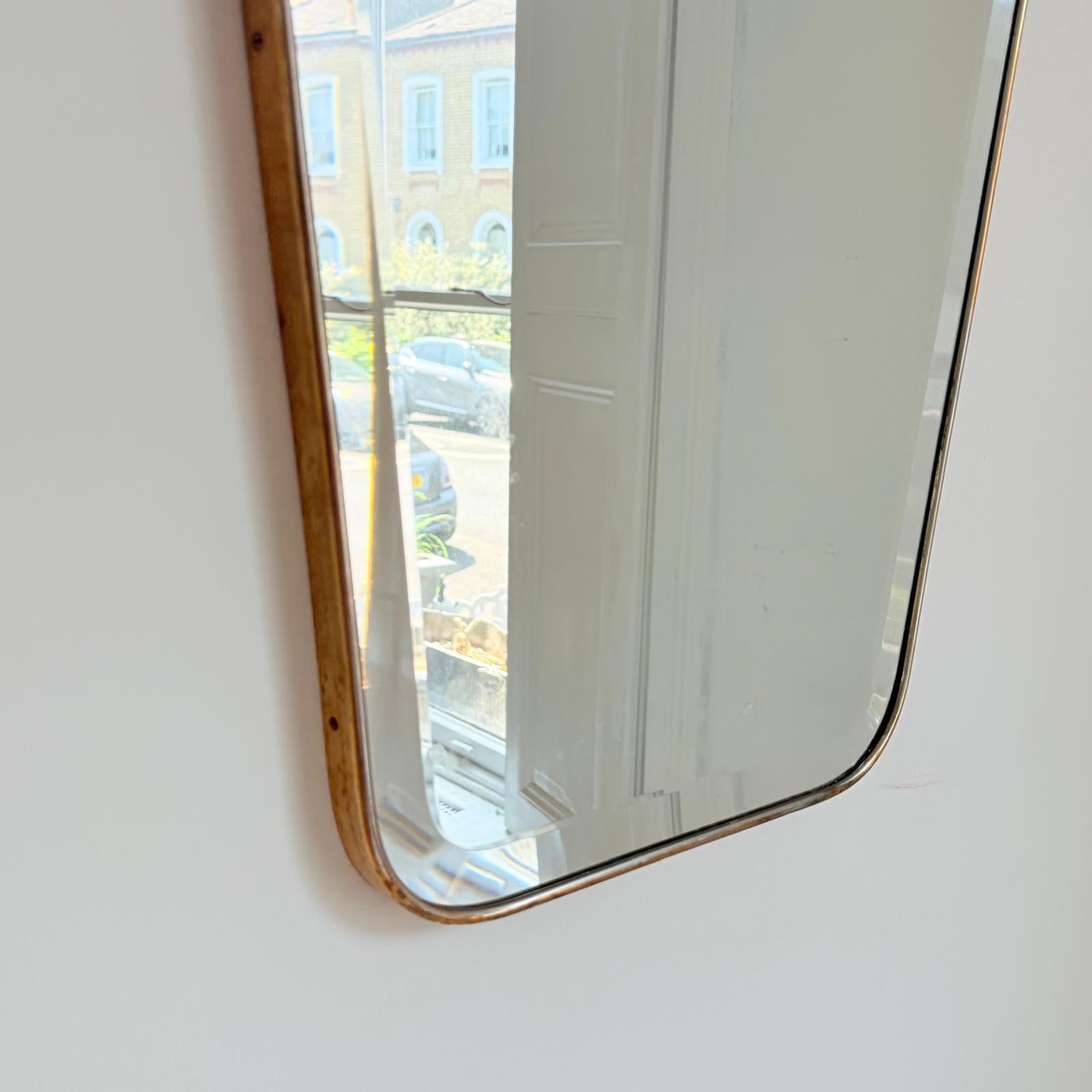 Beveled 1960 Italian Mirror In Brass Frame For Sale