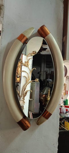 1960 Italian Mirror In Faux Walrus Tusks