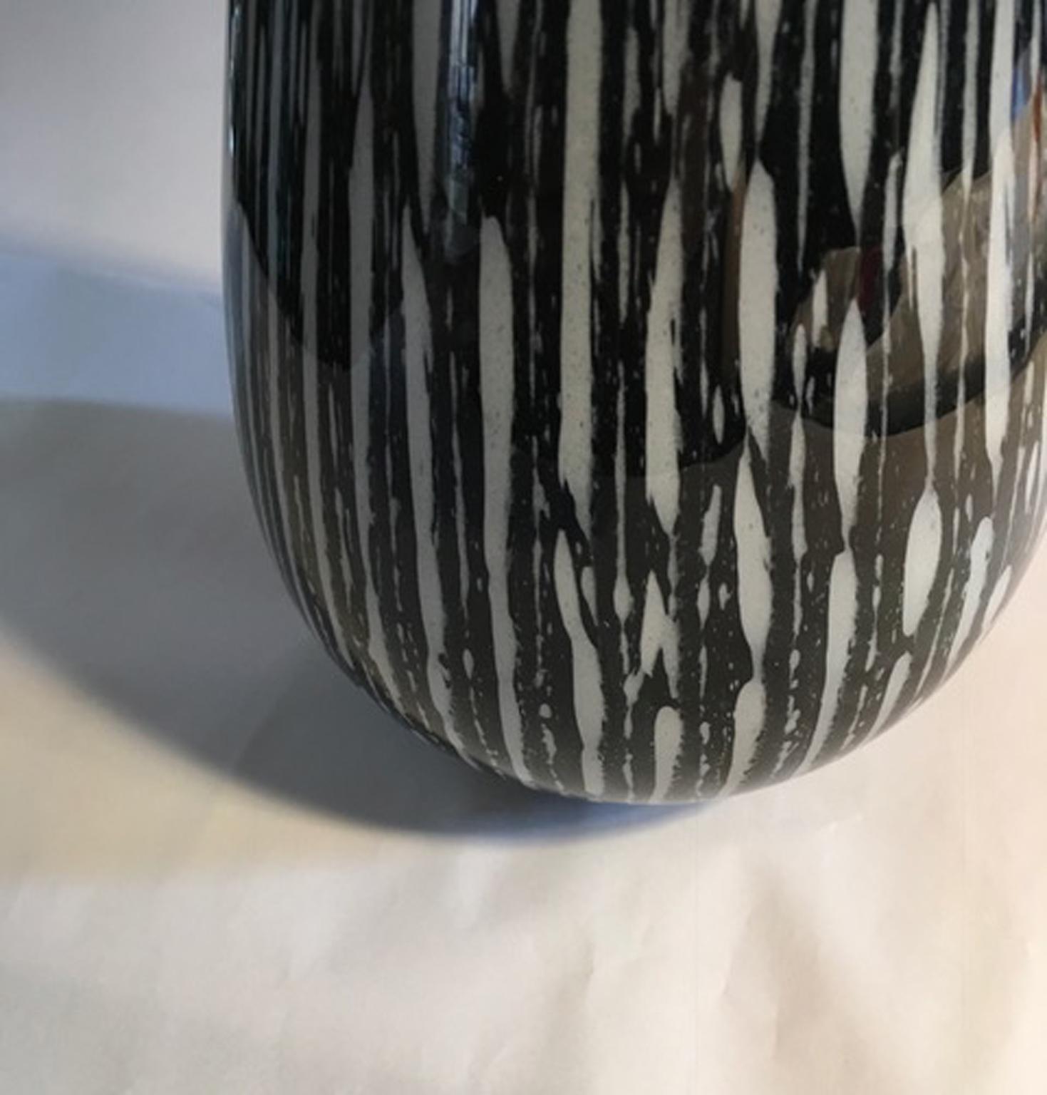Mid-Century Modern 1960 Italian Modern Design Vase in Black and White Blown Glass