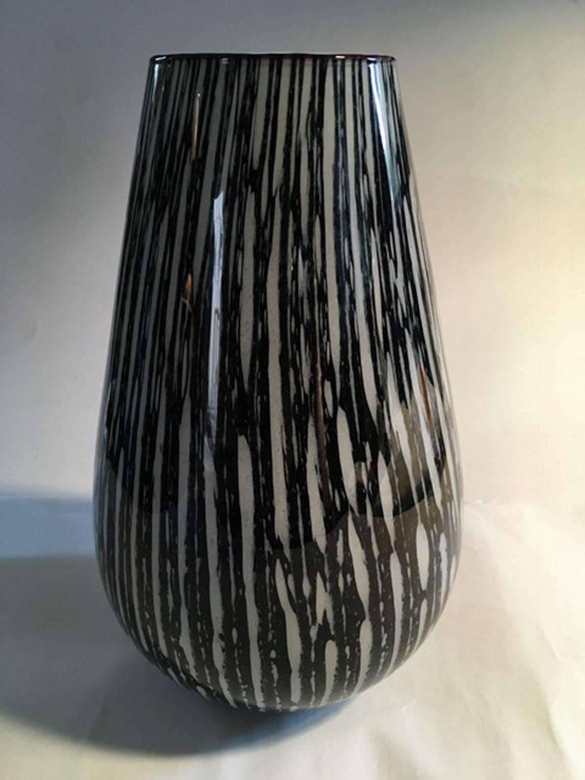 Hand-Crafted 1960 Italian Modern Design Vase in Black and White Blown Glass