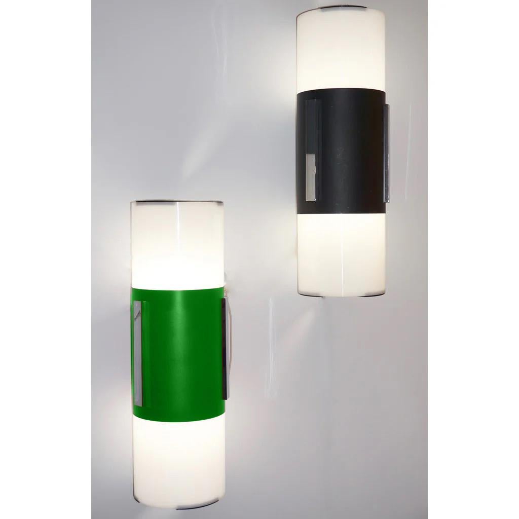 Hand-Crafted 1960 Italian Pair of 2 Black / 2 Forest Green & White Tall Ceiling / Wall Lights For Sale