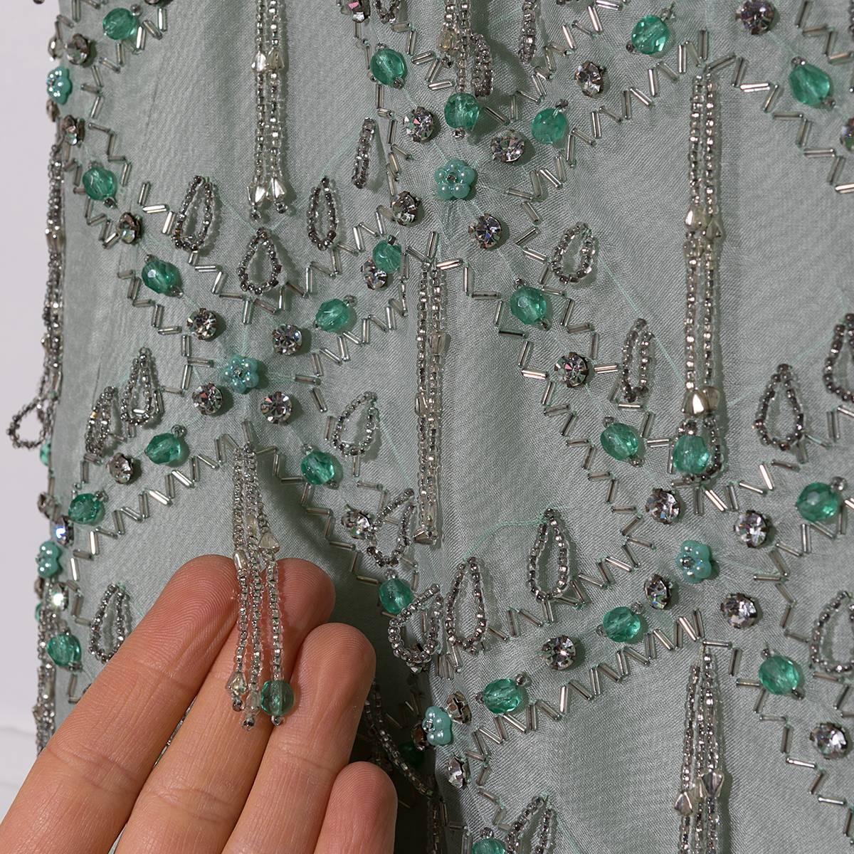 1960 Italian Tailor Made Beads and Rhinestone Silk Evening Gown  For Sale 3