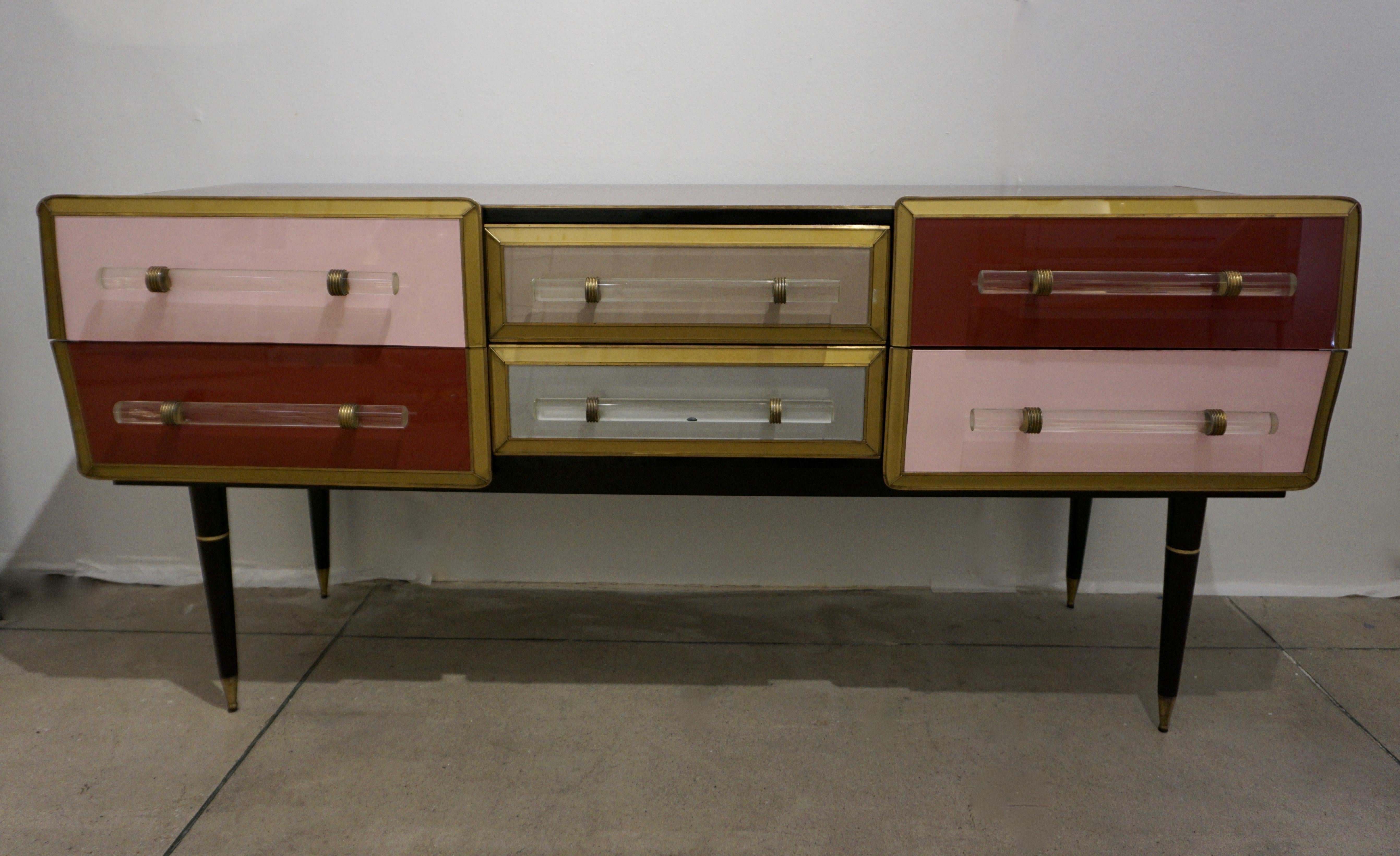 1960s Italian Mid-Century Modern Rose Pink Gray Wine Gold Sideboard / Console 5