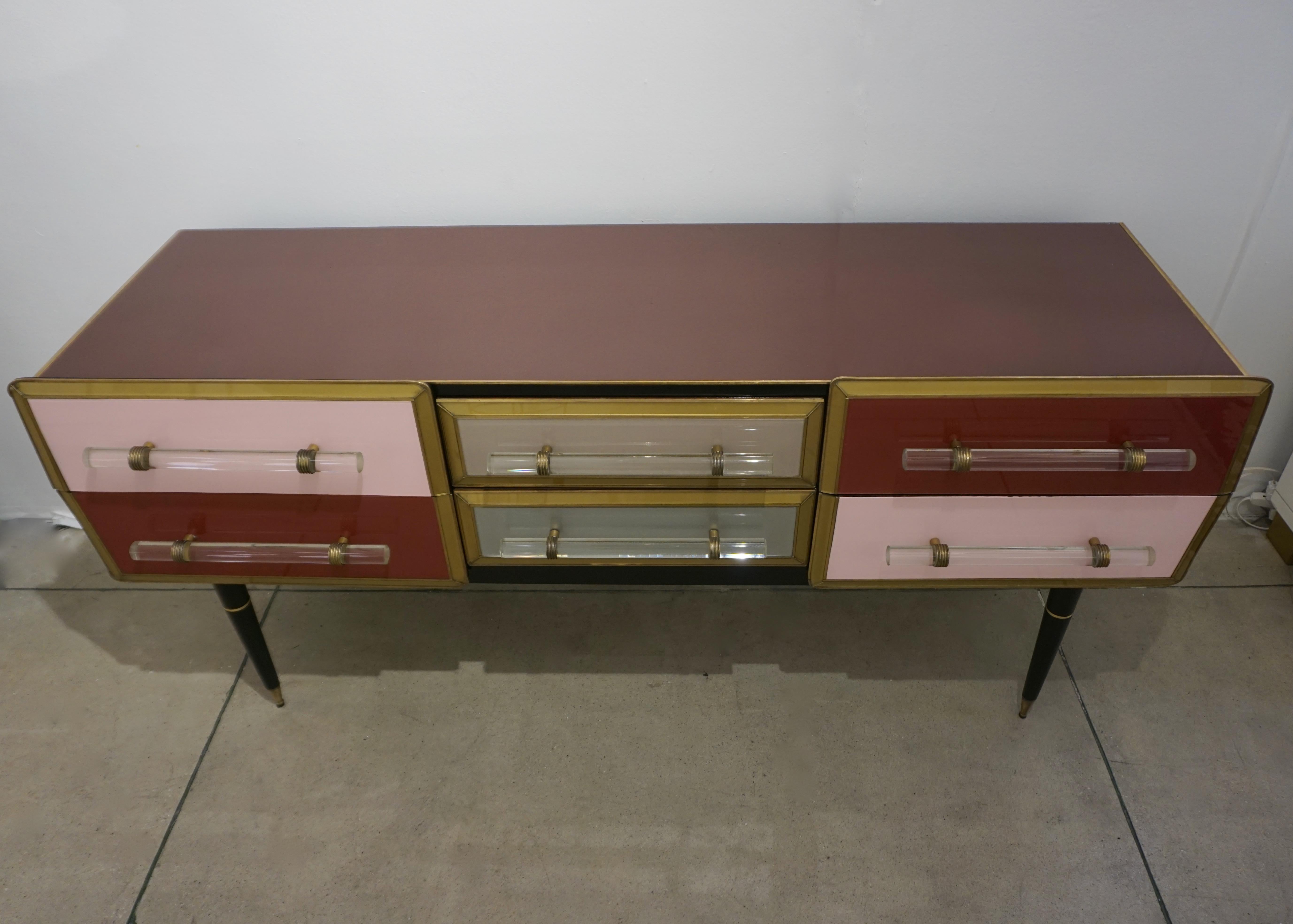 1960s Italian Mid-Century Modern Rose Pink Gray Wine Gold Sideboard / Console 7