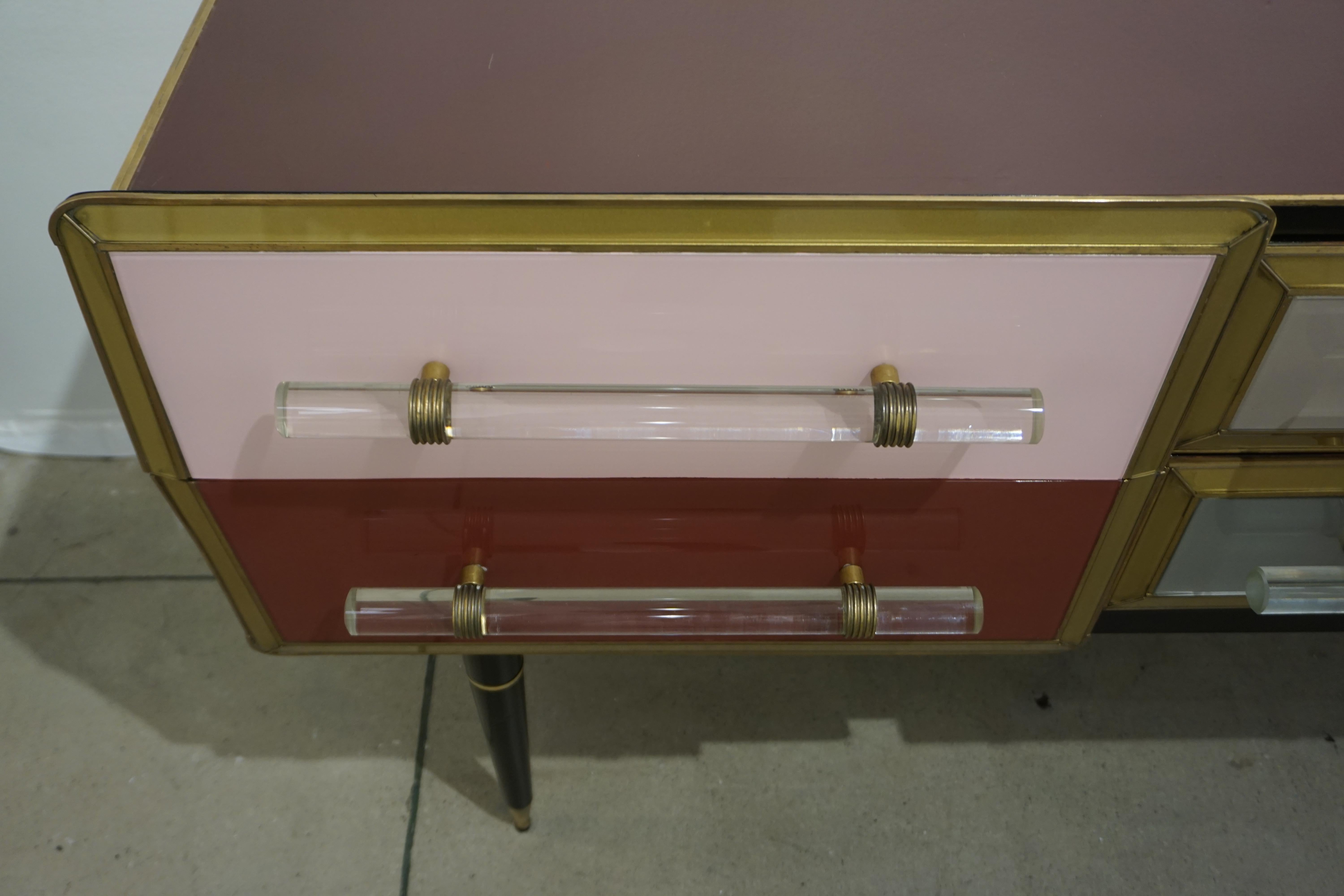 1960s Italian Mid-Century Modern Rose Pink Gray Wine Gold Sideboard / Console 9