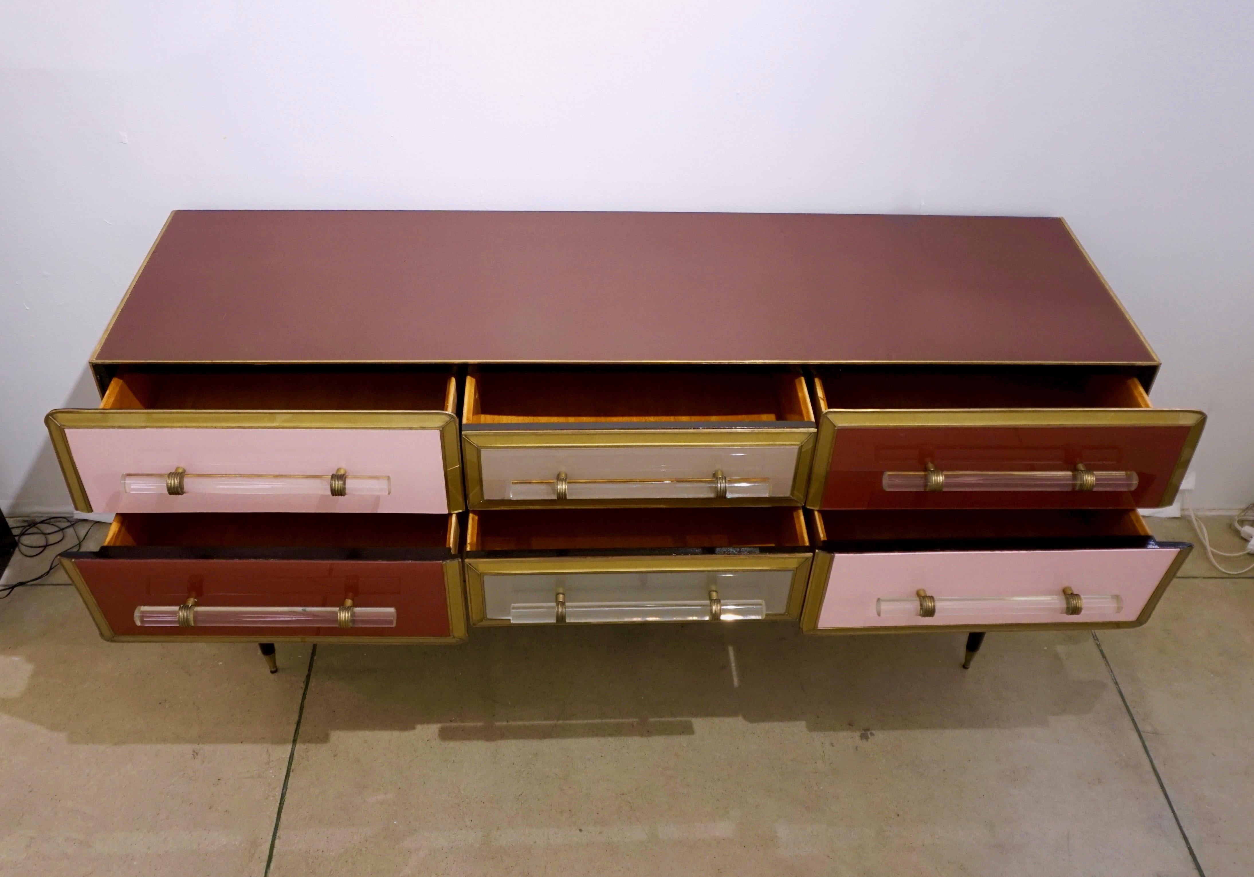 Hand-Crafted 1960s Italian Mid-Century Modern Rose Pink Gray Wine Gold Sideboard / Console