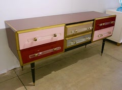 1960s Italian Mid-Century Modern Rose Pink Gray Wine Gold Sideboard / Console