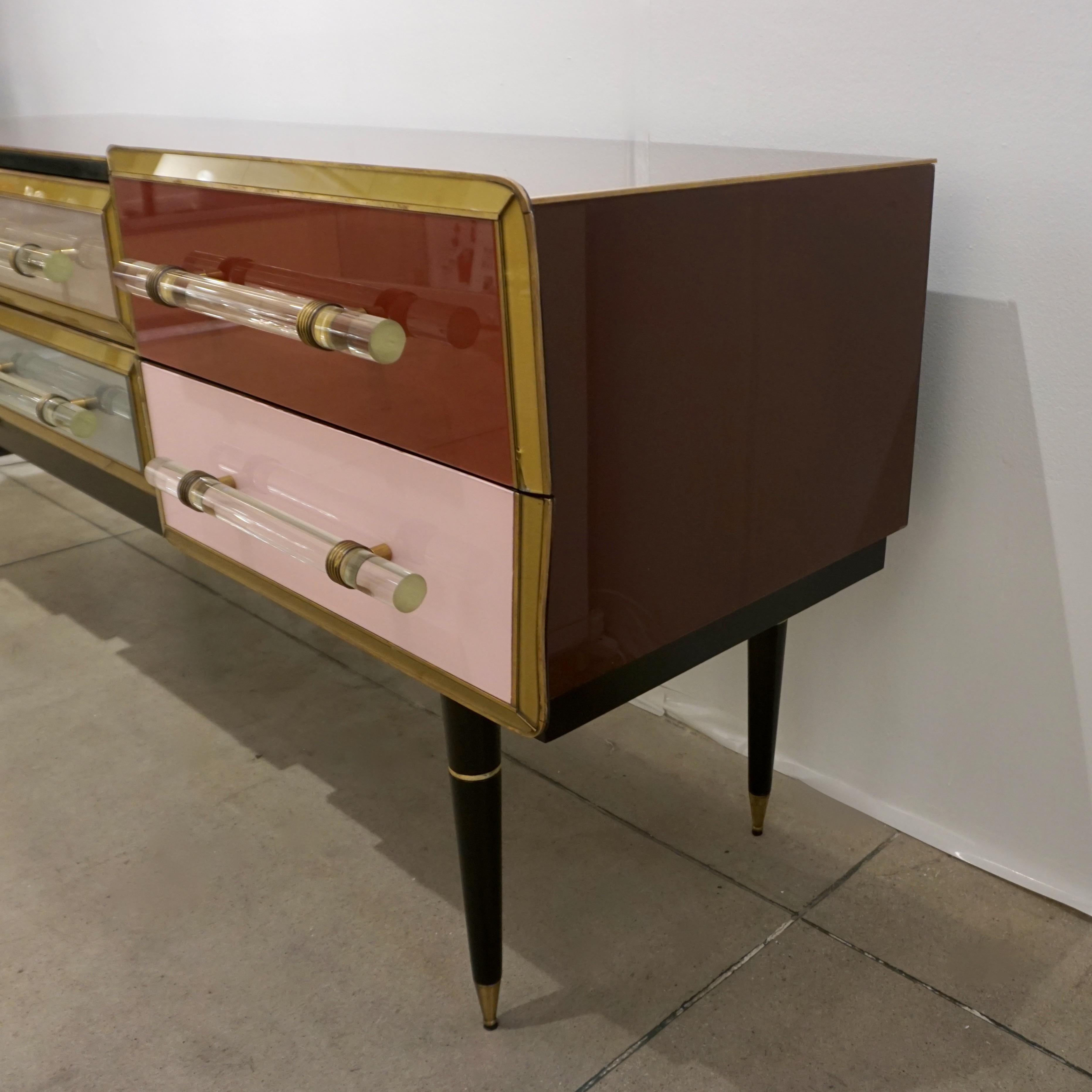 1960s Italian Mid-Century Modern Rose Pink Gray Wine Gold Sideboard / Console In Good Condition In New York, NY