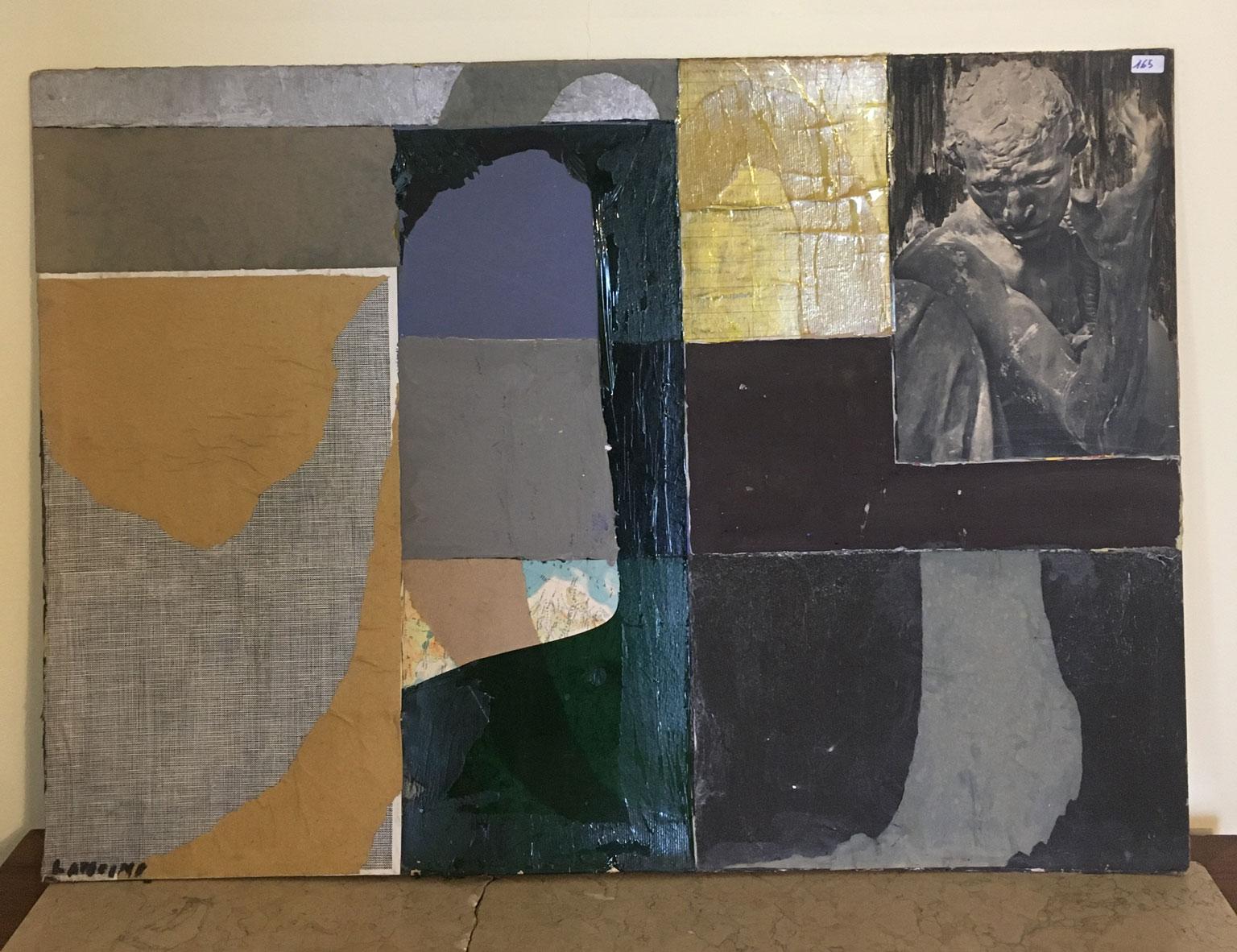 Mid-Century Modern 1960 Italy Abstract Painting and Paper Collage by Ermete Lancini  For Sale